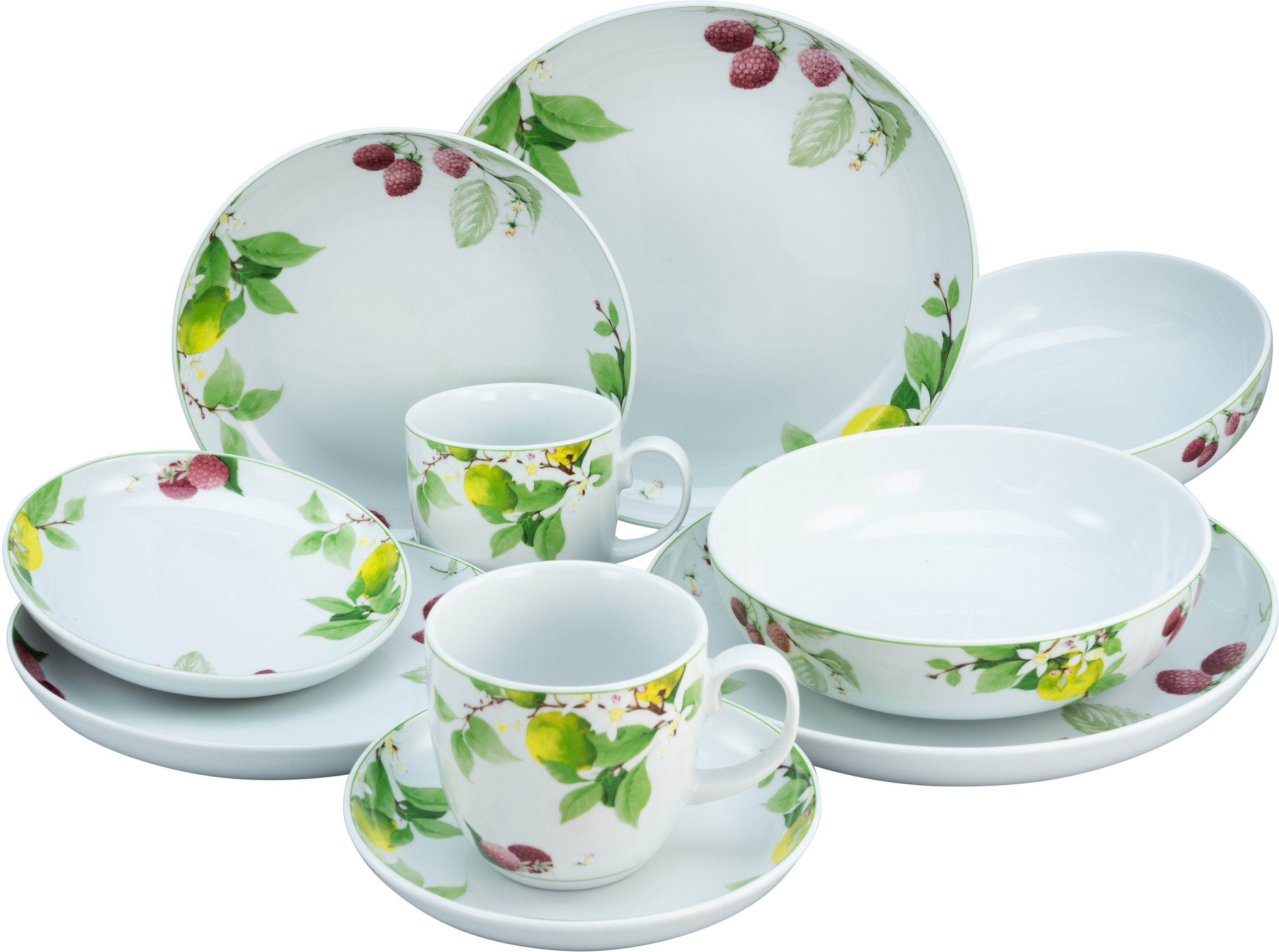 CreaTable Kombiservice Geschirr-Set Royal Orchard (10-tlg), 2 Personen, Porzellan, Service, mit hübschen Obstdekor, 10 Teile, für 2 Personen