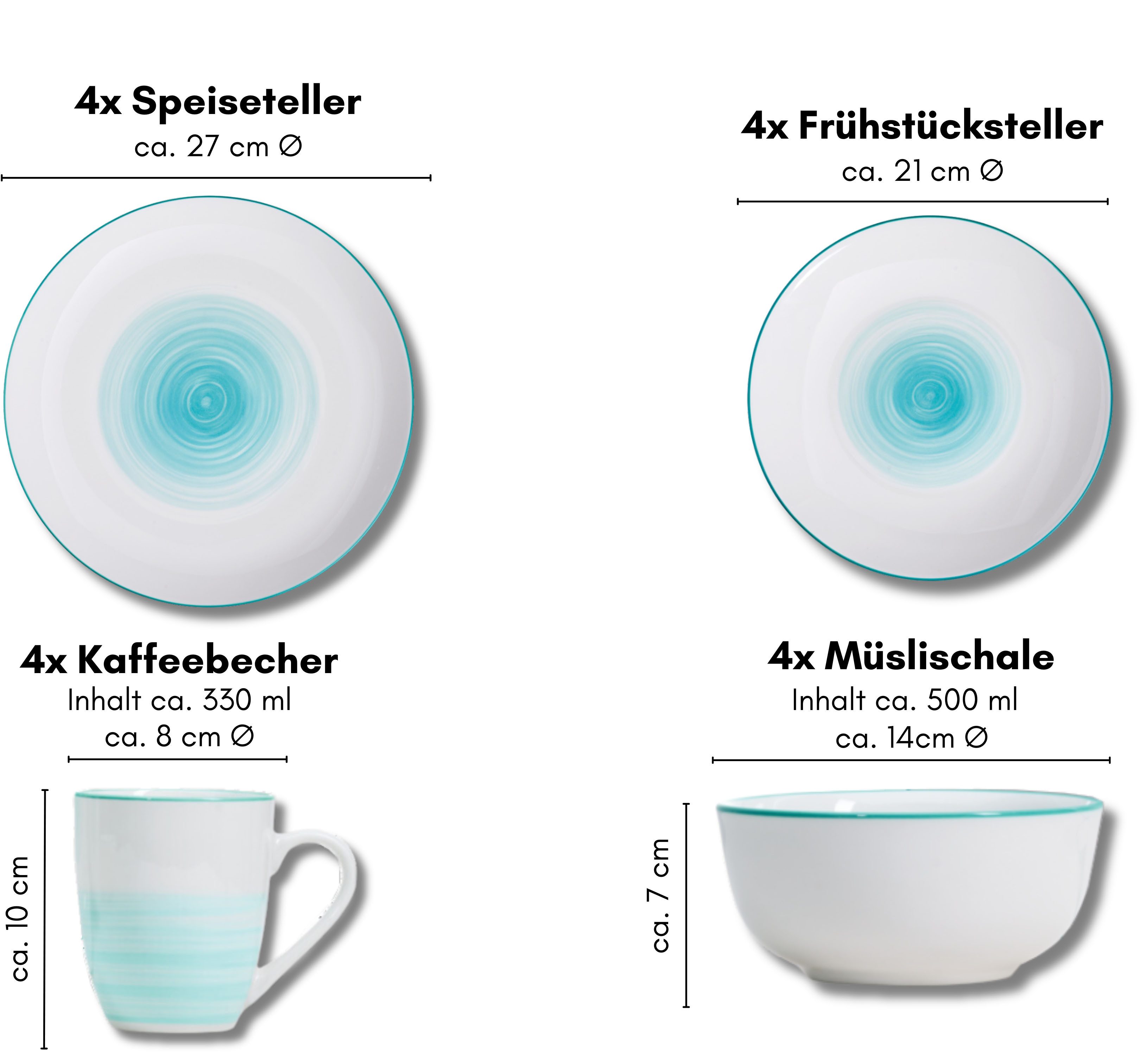 Ritzenhoff & Breker Kombiservice Luna (16-tlg), 4 Personen, Porzellan, Aquarell-Stil – Bild 4 von 4