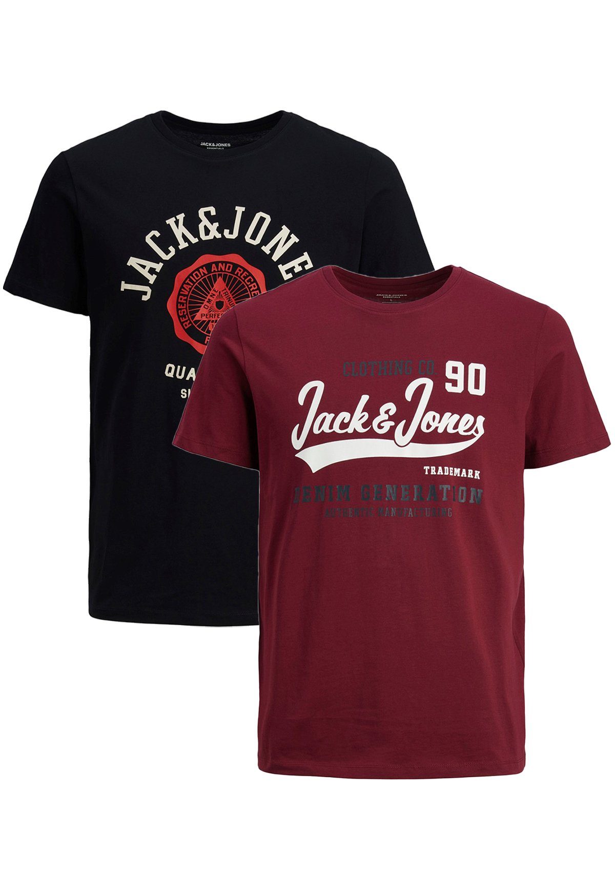 Jack & Jones T-Shirt 2-er Stück Pack Logo T-Shirts Rundhals Shirt JJELOGO (2-tlg) 4342 in Schwarz-Rot
