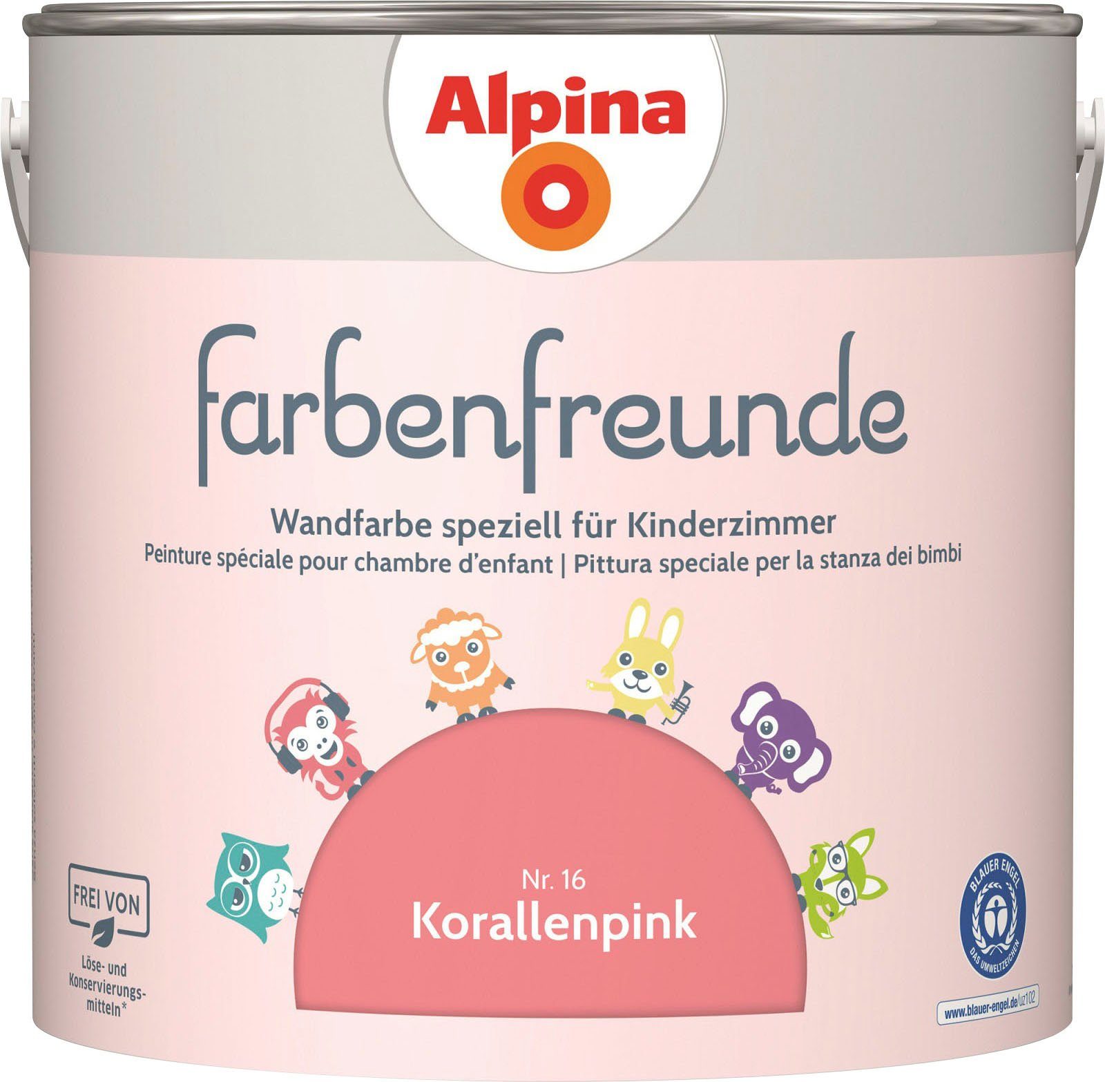 Alpina Wandfarbe farbenfreunde, matt, 2,5 Liter für Kinderzimmer, Korallenpink