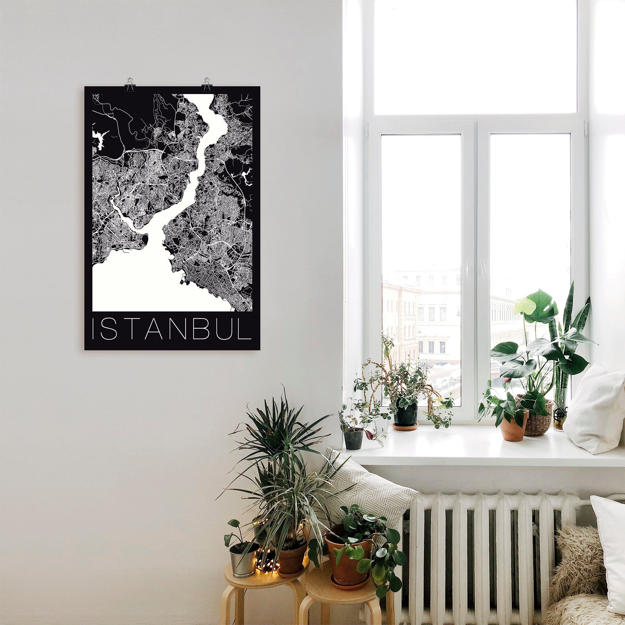 Artland Poster Retro Karte Istanbul Schwarz & Weiß, Landkarten (1 St), ohne Rahmen