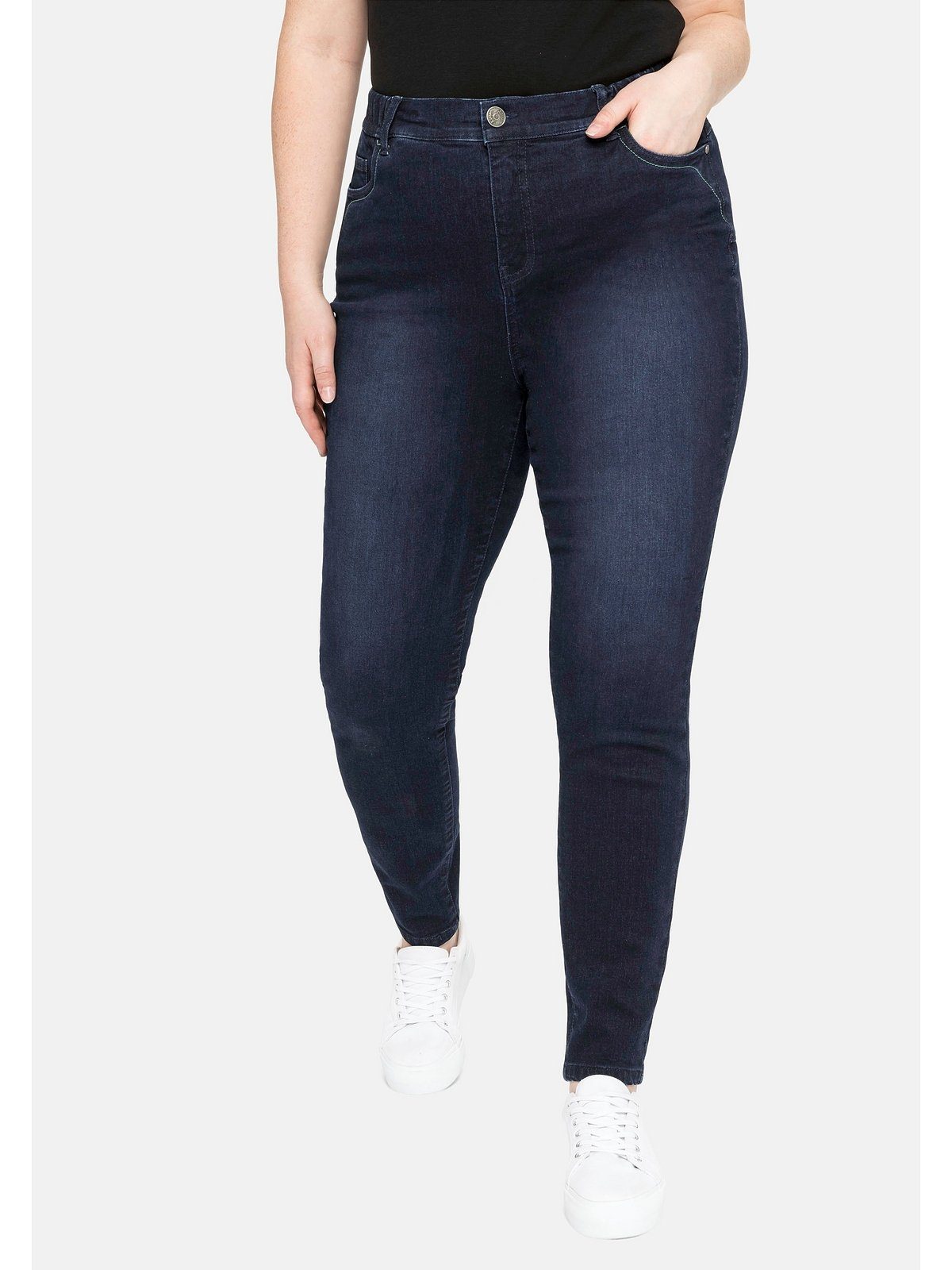 Sheego Jeansjeggings Große Größen mit Push-up-Effekt und Teilgummibund | Slim-Fit Jeans