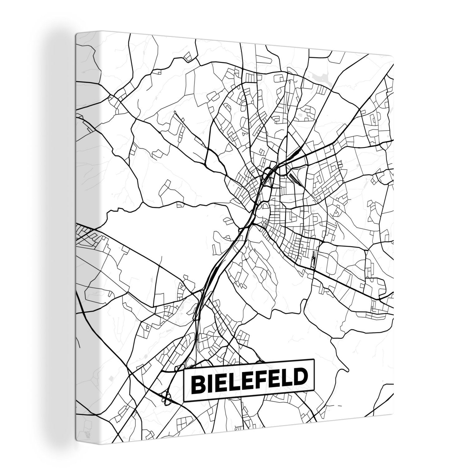 OneMillionCanvasses® Leinwandbild Stadtplan, Leinwand Bielefeld - - Karte für St), Bilder Schlafzimmer Wohnzimmer (1