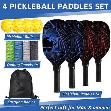 XDeer Pickleballschläger Pickle-Ball Starter Set,Trendsport,Indoor & Outdoor Spielzeug, mit 4 Paddeln,4 Bälle,4 Kühlhandtüchern,1 Tragetasche für Kinder