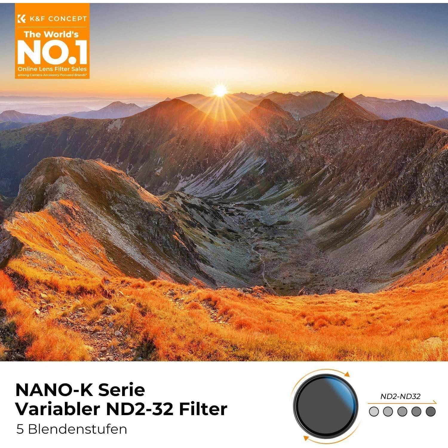 LuxusKollektion Nano-K Serie ND Filter 43mm Variabler Graufilter ND2-32 mit 1-5 Graufilter