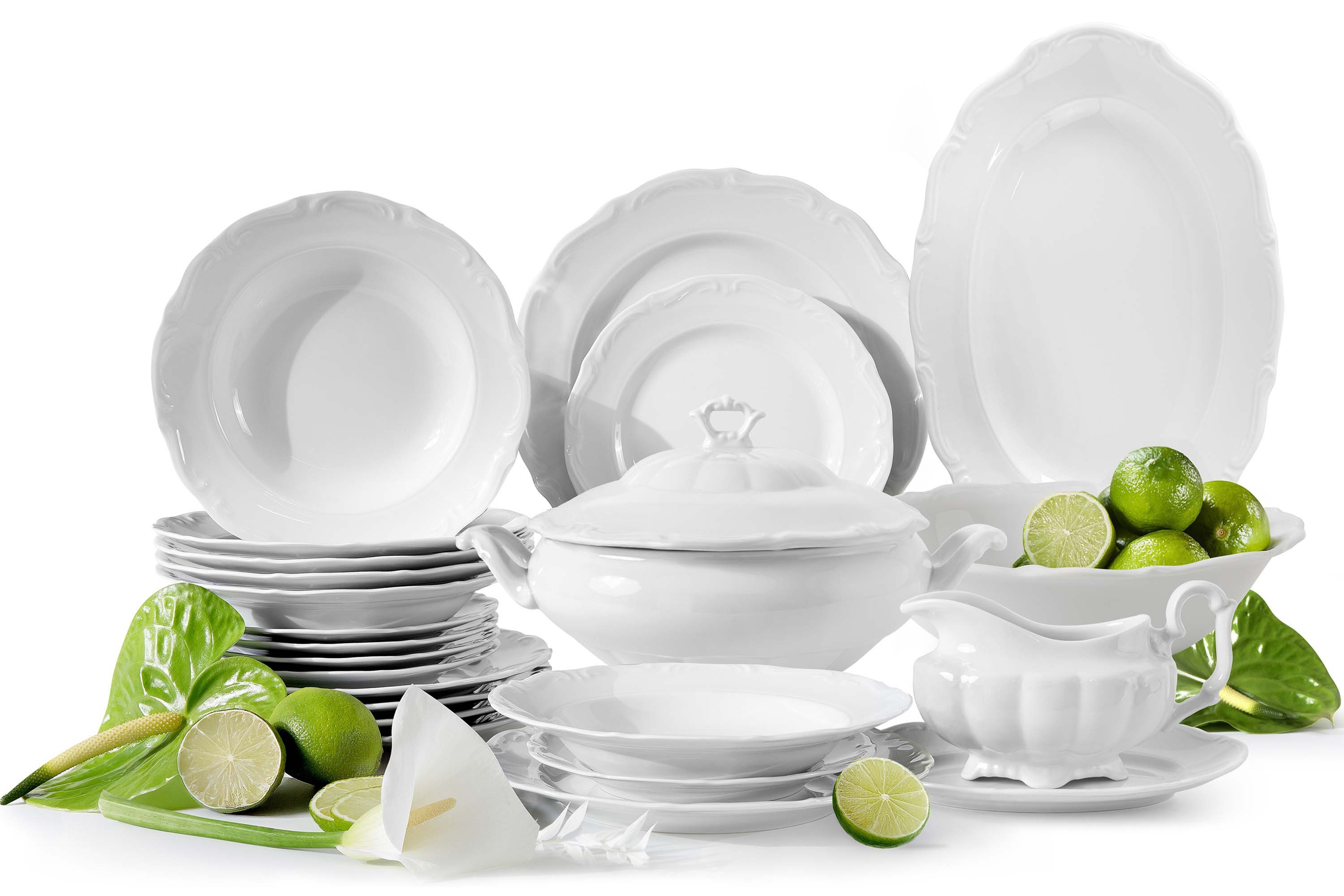 KONSIMO® Kombiservice CHODZIEZ MARIA TERESA Geschirrset, Hochwertiges Premium-Porzellan (23-tlg), 6 Personen, Porzellan, mit eleganten Verzierungen, handgefertigt