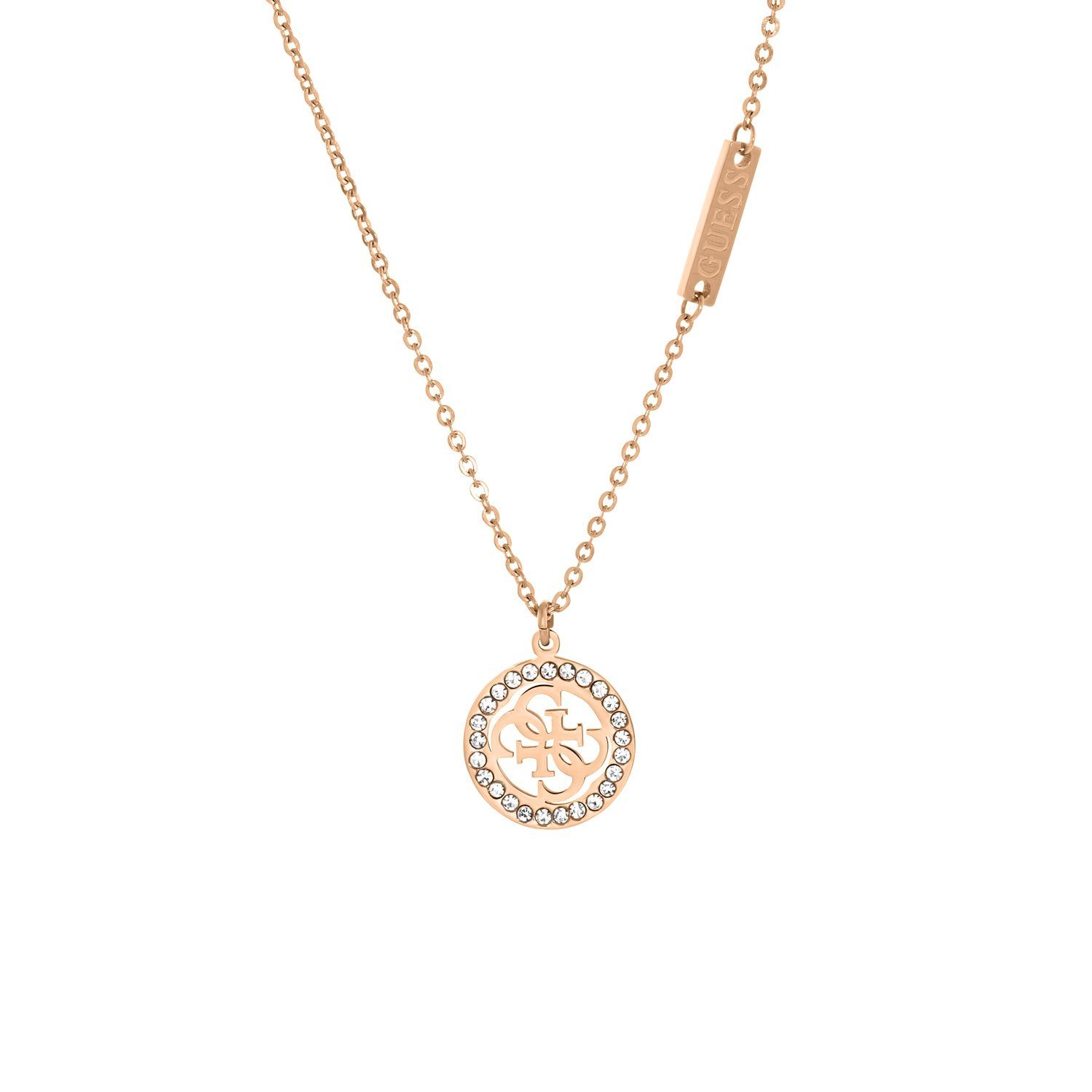 Guess Kette mit Anhänger Halskette - Stahl - Rose - Kristall - Damen