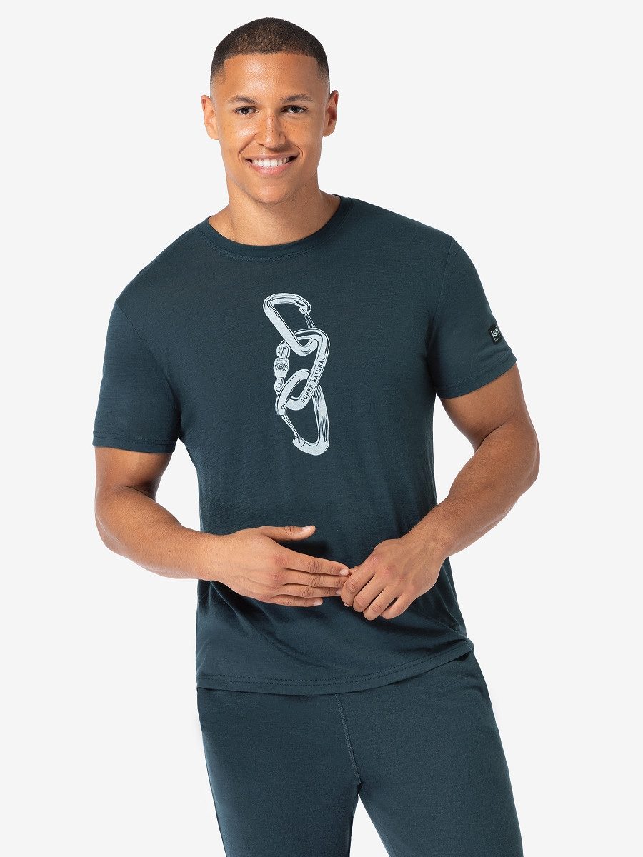 SUPER.NATURAL T-Shirt für Herren, Merino CARABINERI Kletter Motiv, atmungsaktiv