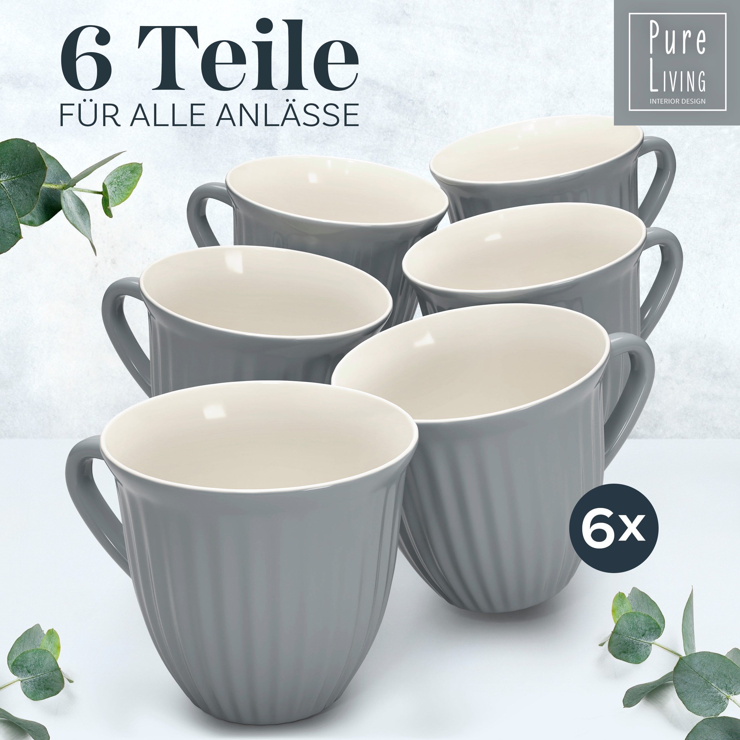PURE LIVING INTERIOR DESIGN Geschirr-Set Hygge Becher, 6er-Set, 435 ml, Graublau Steingut (6-tlg), 6 Personen, Steingut – Bild 2 von 5