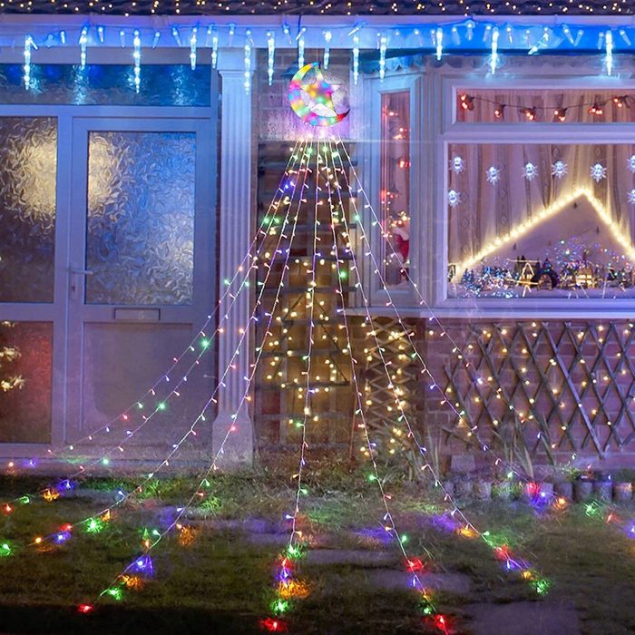 Sunicol LED-Baummantel 3.4M 350 LED Wasserfall Weihnachtsbaum Beleuchtung Außen Party Garten 8 Modi 31V Energiesparen wasserdicht