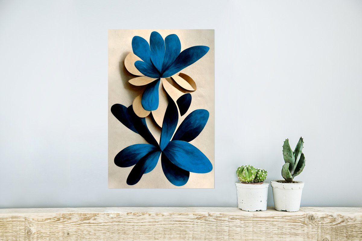 - Wandbild, St), für - MuchoWow Lilie, Blau Blätter Wohnzimmer, (1 Wandposter Poster Poster, Ohne - Rahmen Pflanzen