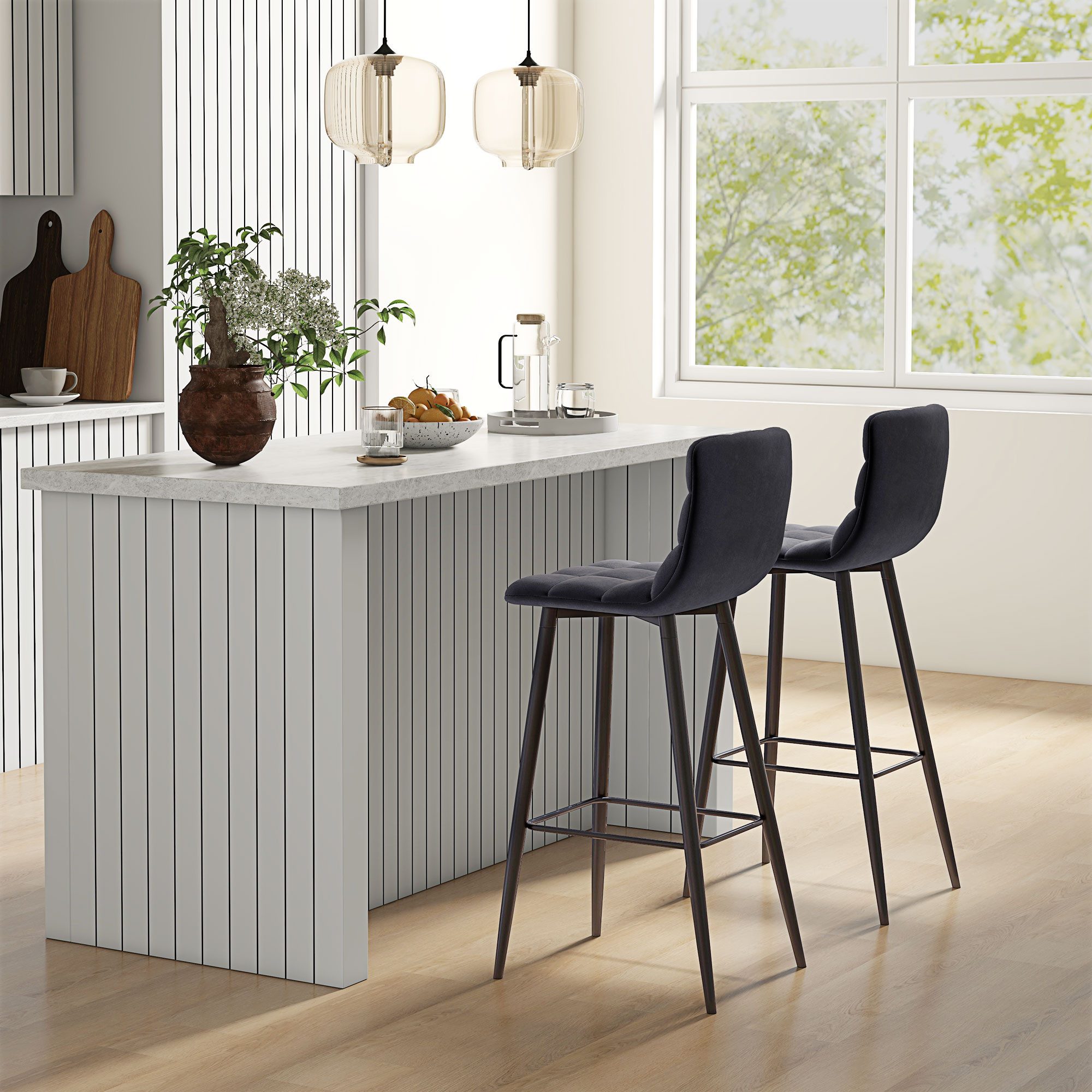 HOMCOM Barhocker 2er-Set, Samt-Bezug, mit Stahlbeinen günstig online kaufen