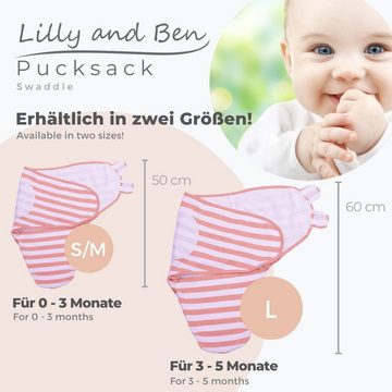 Lilly and Ben Pucksack (Set, 2 tlg., 2er-Pack), Baumwoll-Puckdecke für 0-3 Monate oder 4-6 Monate, Baby mühelos pucken, atmungsaktives Pucktuch mit weichen & verstellbaren Klettverschlüssen