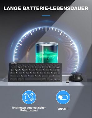TECKNET Kabelloses Set, Deutsch QWERTZ Layout, 2.4 GHz Funk Mini Tastatur- und Maus-Set, 15m Reichweite Verbindung, Wireless Leise Funktastatur mit Maus für PC