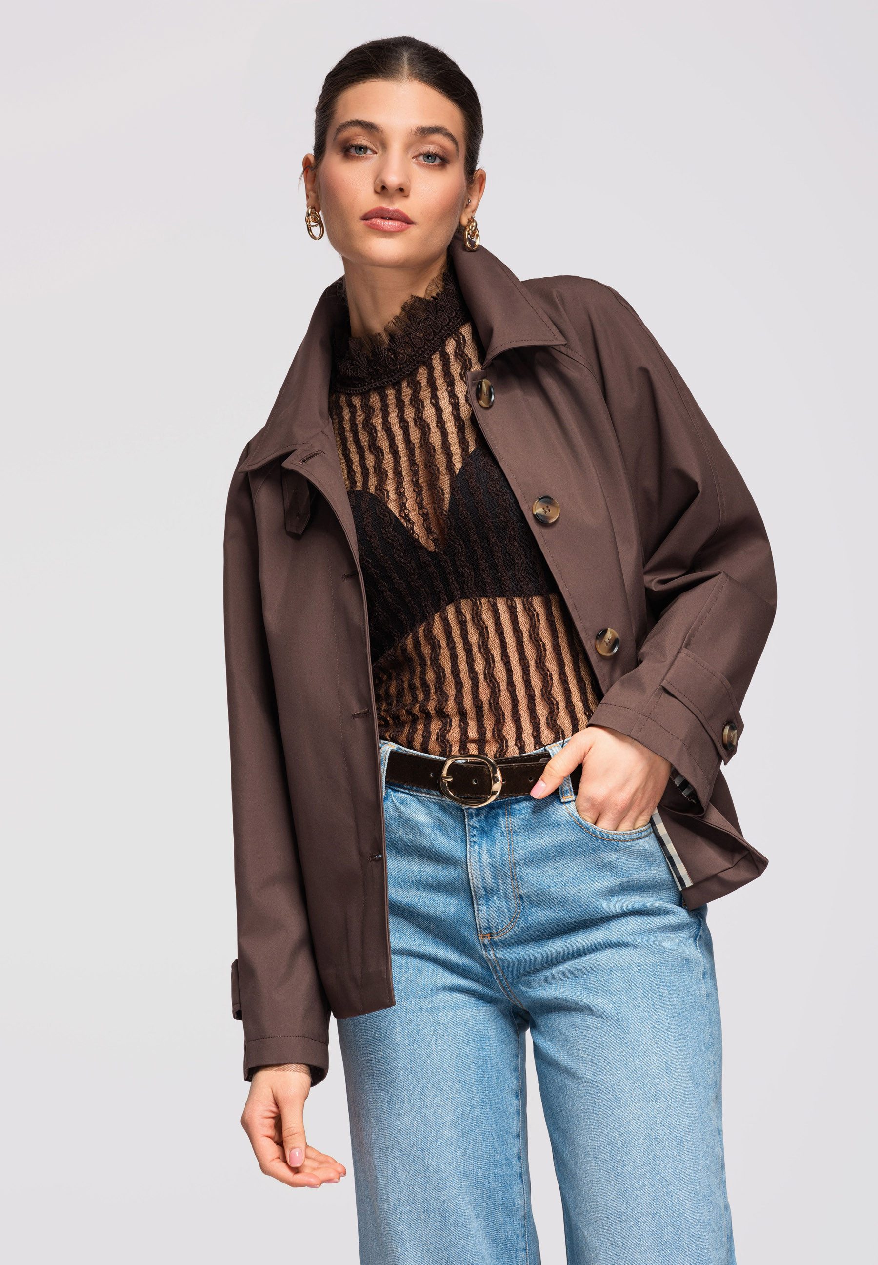 OMBRE Trenchcoat Eleganter Damen-Kurzmantel im klassischen Stil Gerader, le günstig online kaufen