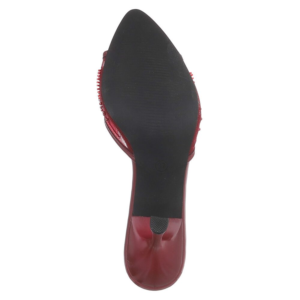 Ital-Design Damen High Heel Mule mit Stickerei & Perlen Pantolette (92214431) Pfennig-/Stilettoabsatz Sandalen & Sandaletten in Bordeaux