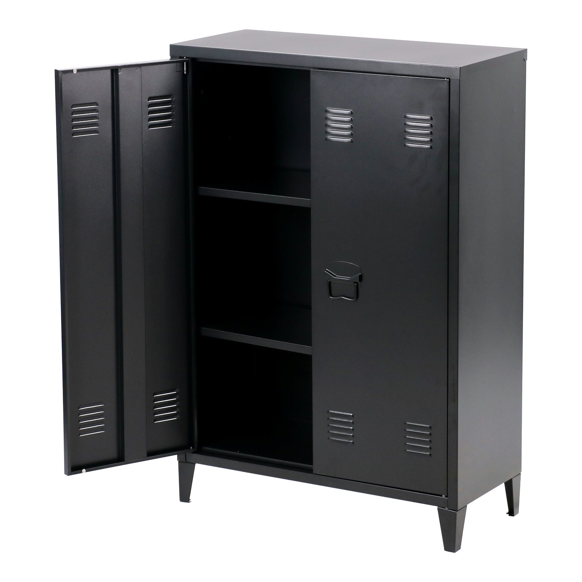 en.casa Aktenschrank Oripää Metallschrank und Türen 110x75x33 2 mit Schwarz Schwarz, cm, Ablagen 2