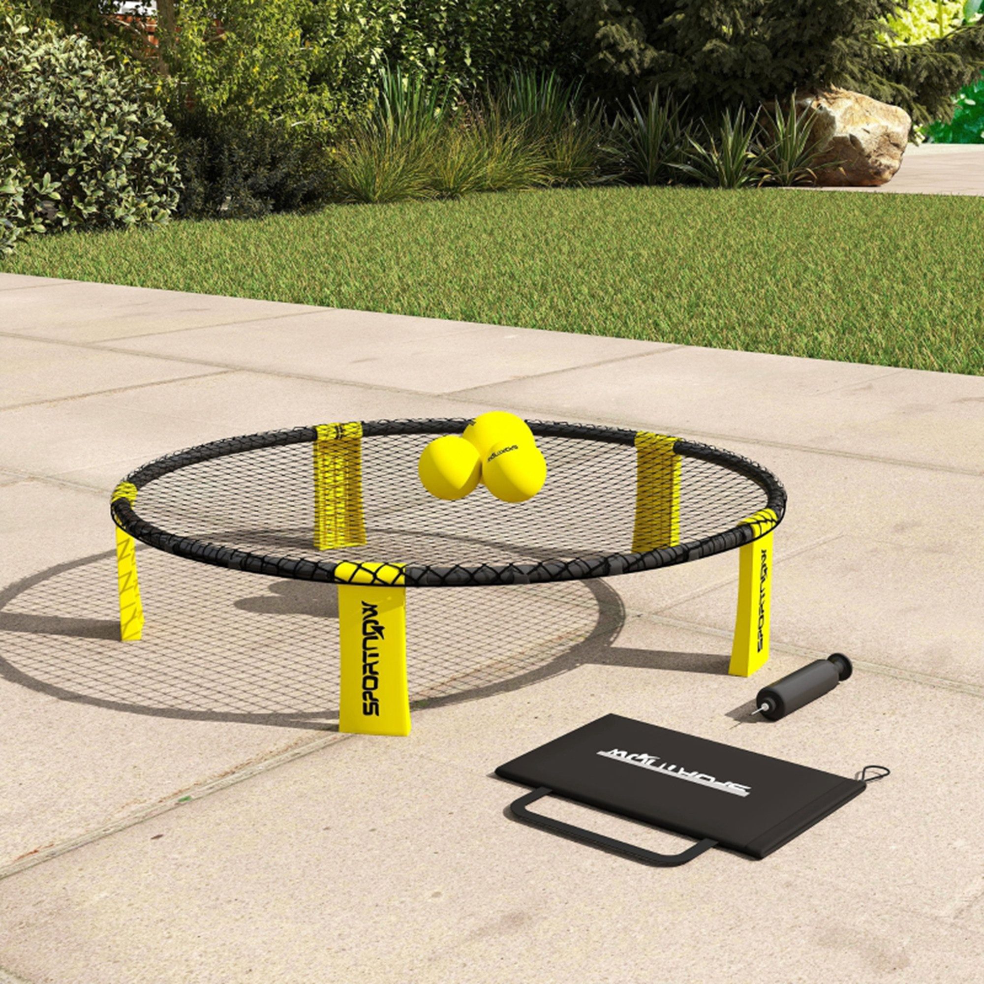 MC Star Spielball Roundnet Set Spieleset mit Spielnetz 3 Bällen Tragetasche Ballpumpe (Spikeball Set für Garten Strand Park drinnen)