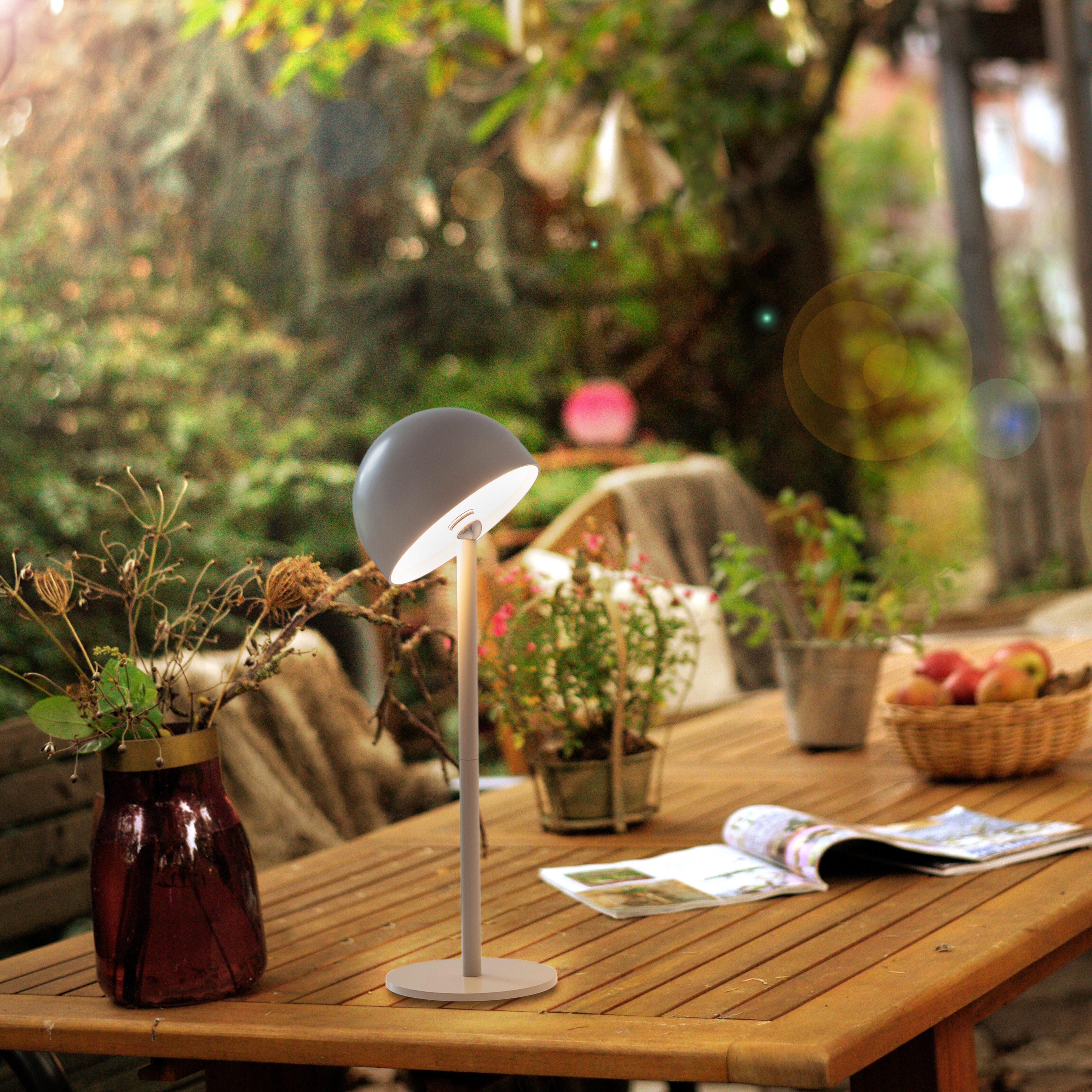 OTTO home Tischleuchte Akku Tischlampe GERRIN Indoor Outdoor, magnetischer Flaschenaufsatz, Dimmfunktion, Memoryfunktion, LED fest integriert, Warmweiß, Pilzlampe Flaschenaufsatz, Regulierung der Lichtstärke, Pilz, Lampe