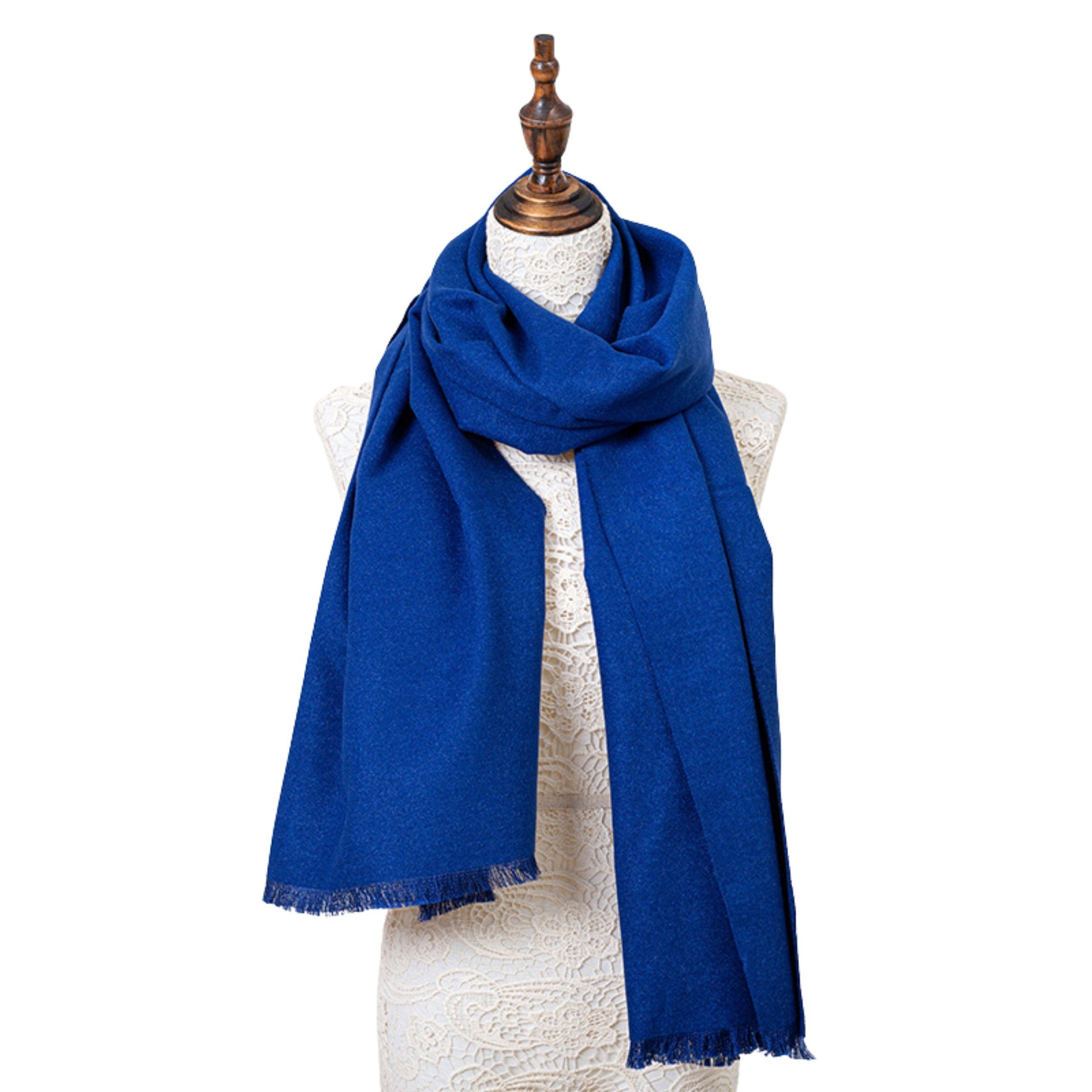 TINITEX Seidenschal Winterschal XXL Seidenflanell Schal Stola royalblau