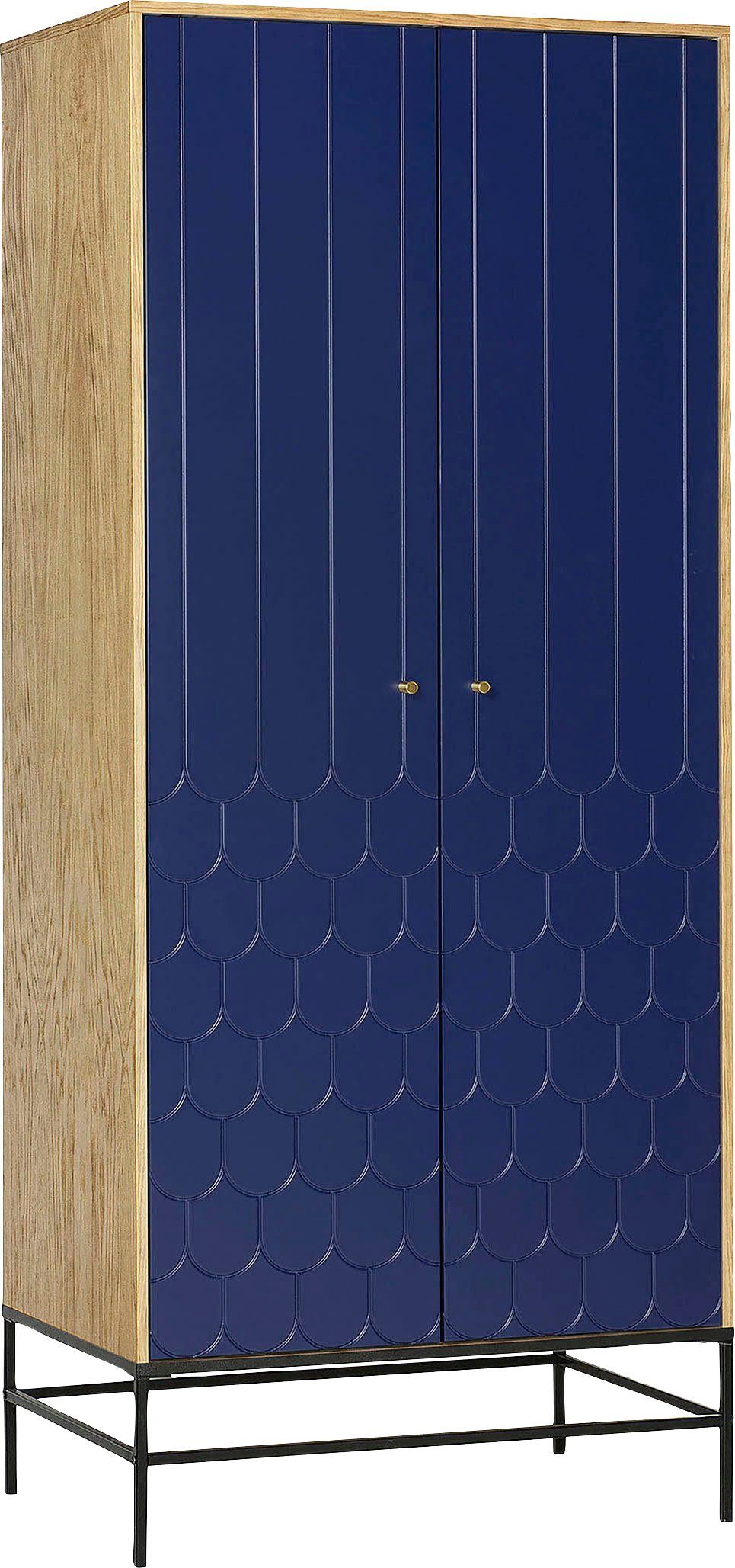 andas Drehtürenschrank Fräsungen in den Fronten, goldene Griffe, Breite 80 cm, FSC®
