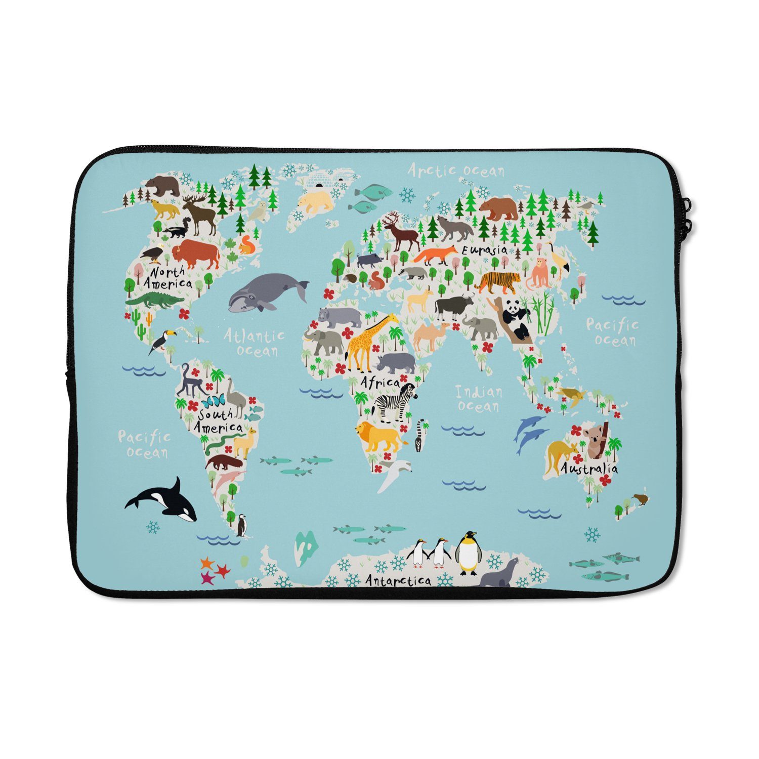 MuchoWow Laptop-Hülle Weltkarte - Kinder - Tiere - Blau - Orca - Wal 14 Zoll, Schutzhülle für Laptop, Schutz gegen Kratzern, Laptoptasche