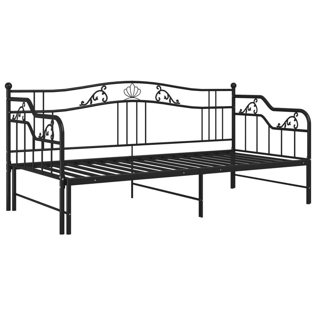 vidaXL Gästebett Ausziehsofa Bettgestell Schwarz Metall 90x200 cm Einzelbett Bettrahmen