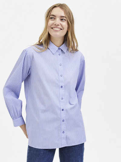 SELECTED FEMME Blusenshirt Basic Langarm Hemd Bluse aus Baumwolle SLFREKA (1-tlg) 4185 in Blau