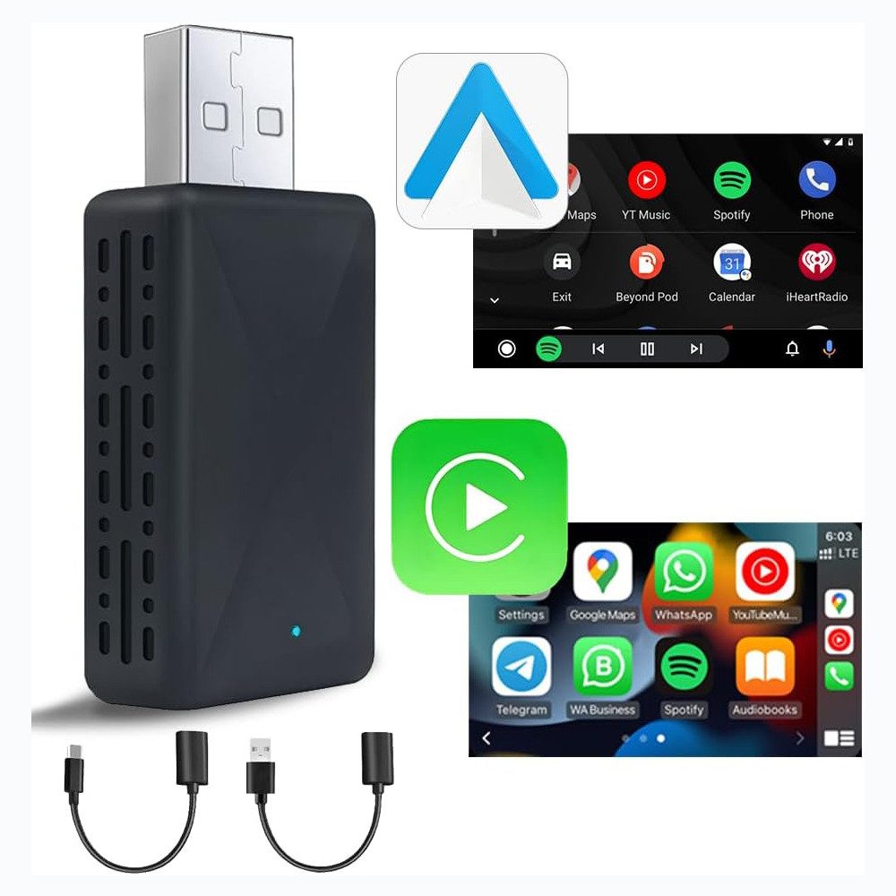 TUWENA Wireless Carplay Adapter 2-in-1 für CarPlay/Android Auto mit Type-C Adapter, Adapter Ohne Latenzzeit, Plug-and-Play, Kompatibel mit Fast Jedem Auto