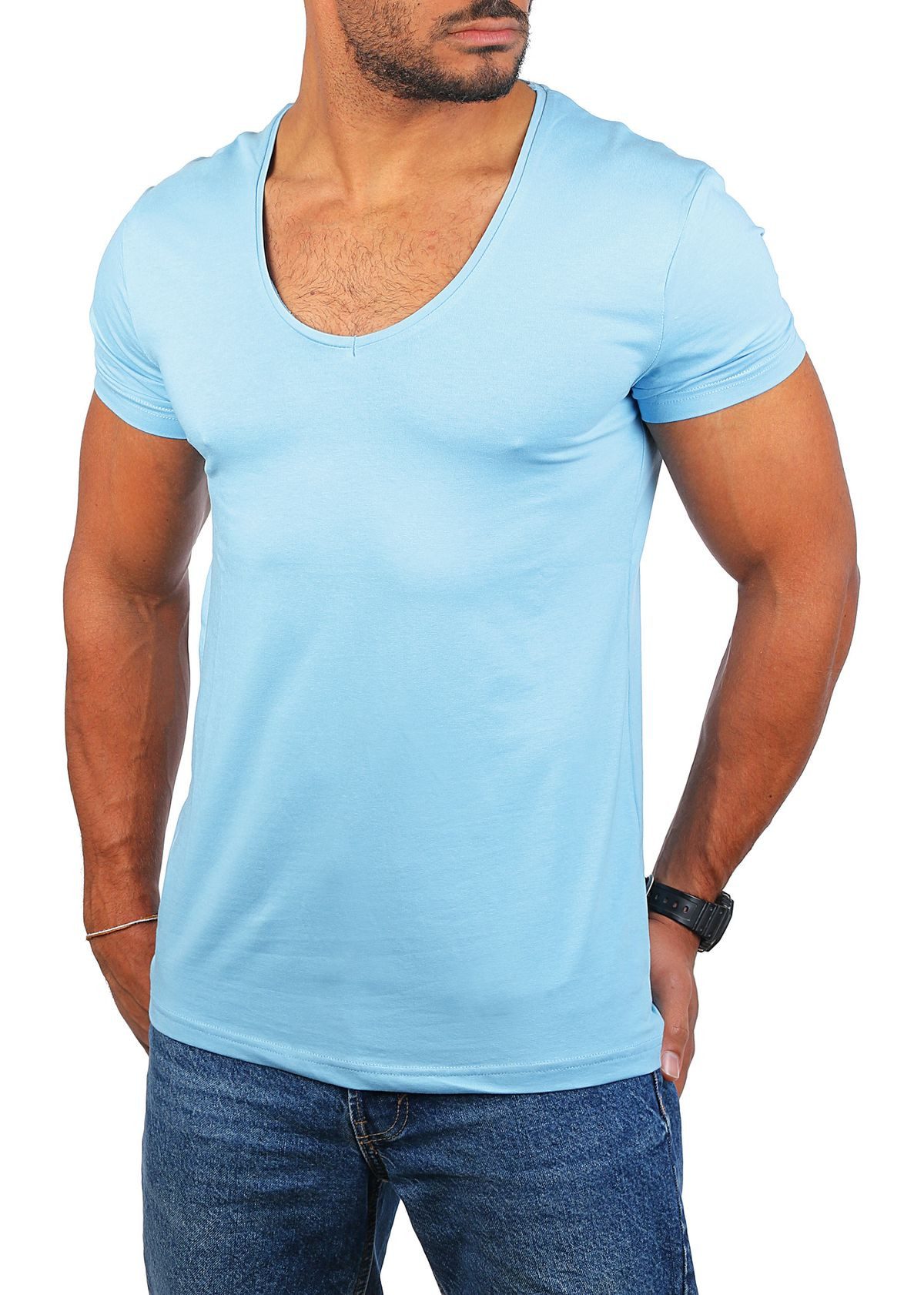 Young & Rich T-Shirt Herren Uni Basic extra tiefer Ausschnitt Unterziehshir günstig online kaufen