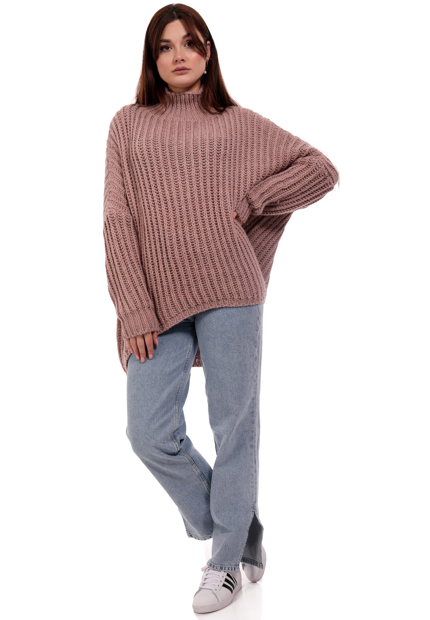 Style YC Oversized Grobstrick Size casual Fashion Sweater Pullover One Longpullover altrosa Vokuhila & (1-tlg)