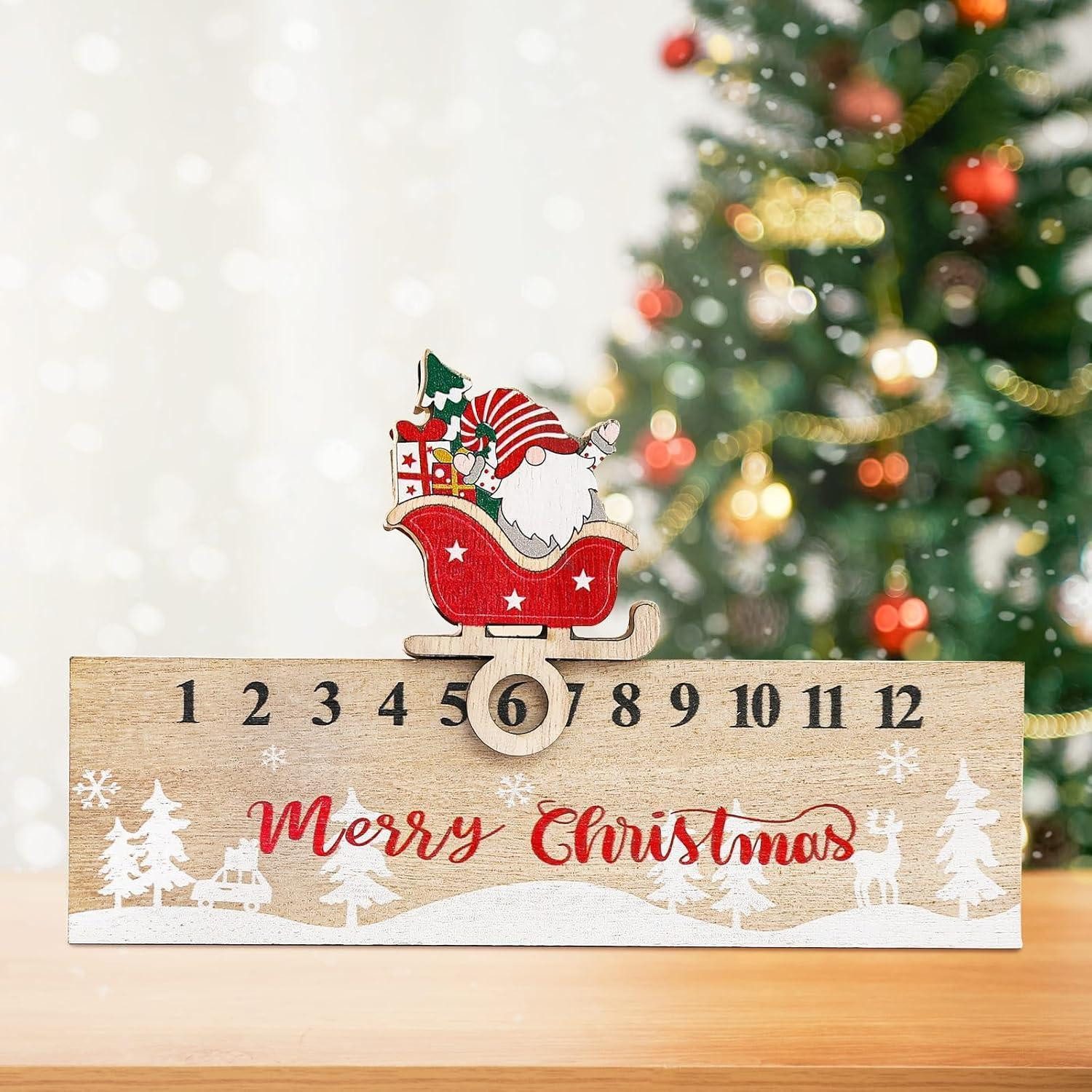 LuxusKollektion Adventskalender Adventskalender Holz 24 Tage mit verschiebbarem Weihnachtsmann