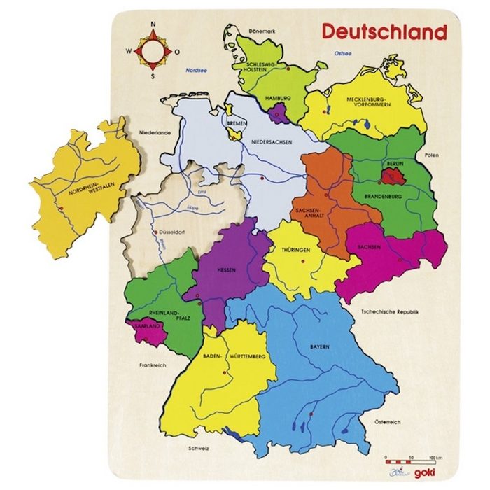 goki Lernspielzeug Einlegepuzzle Deutschland II Holzpuzzle (Set 16-St. 1) Wo liegt welches Bundesland oder Hauptstadt? Sehr stabile Ausführung!