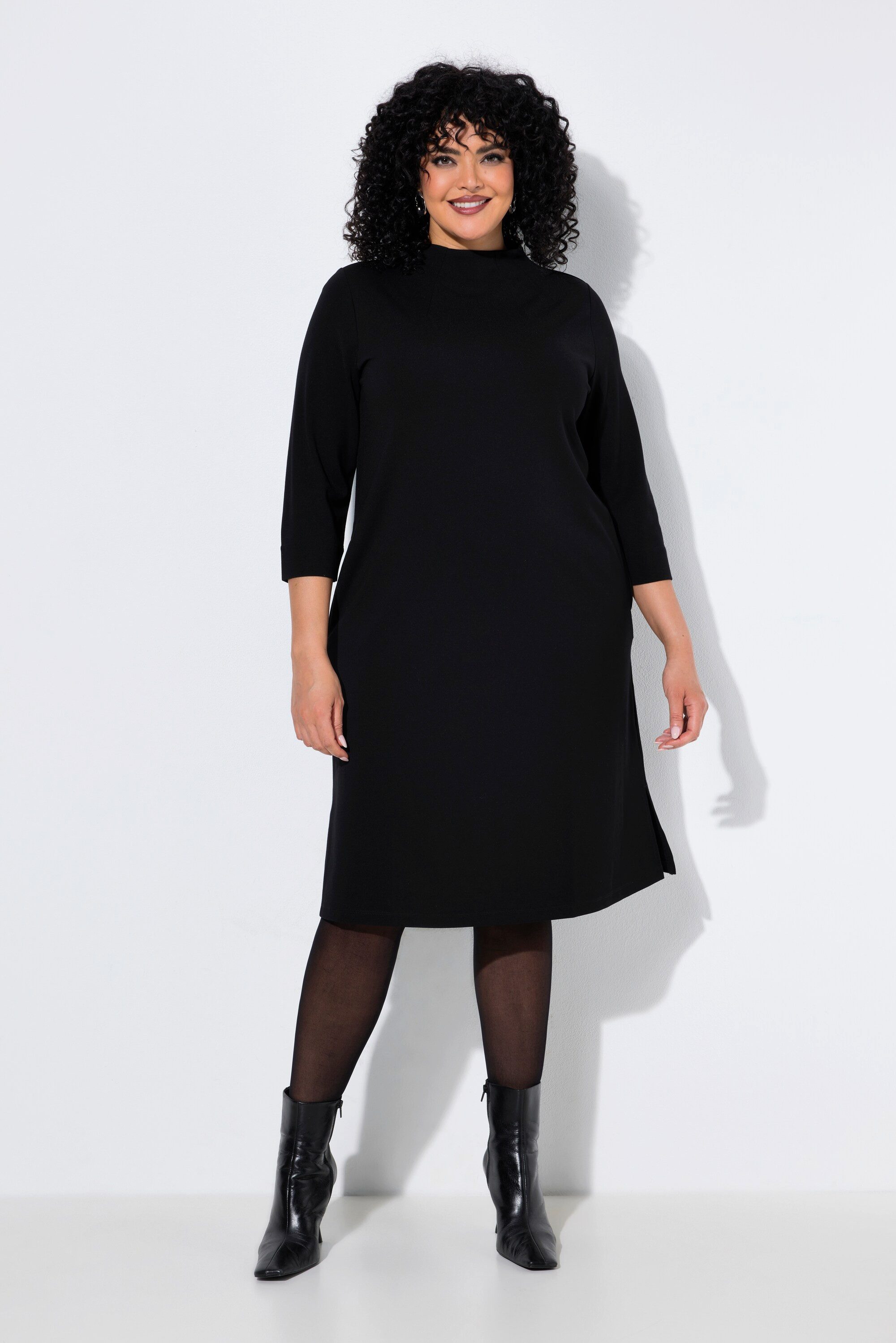 Ulla Popken Minikleid Punto-Kleid A-Linie Stehkragen 3/4-Arm Taschen