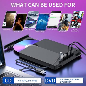 KARLE Tragbarer 7-in-1-CD/DVD-Brenner, externes CD-ROM-DVD-Laufwerk DVD-Brenner (USB 3.0, Externes CD/DVD-Laufwerk, externes DVD-Laufwerk für Laptop, CD-Brenner, DVD Spieler, DVD 8x/CD 24x, mit Laptop, Desktop-PC, Windows 11/10/8/7, Linux, Mac OS)