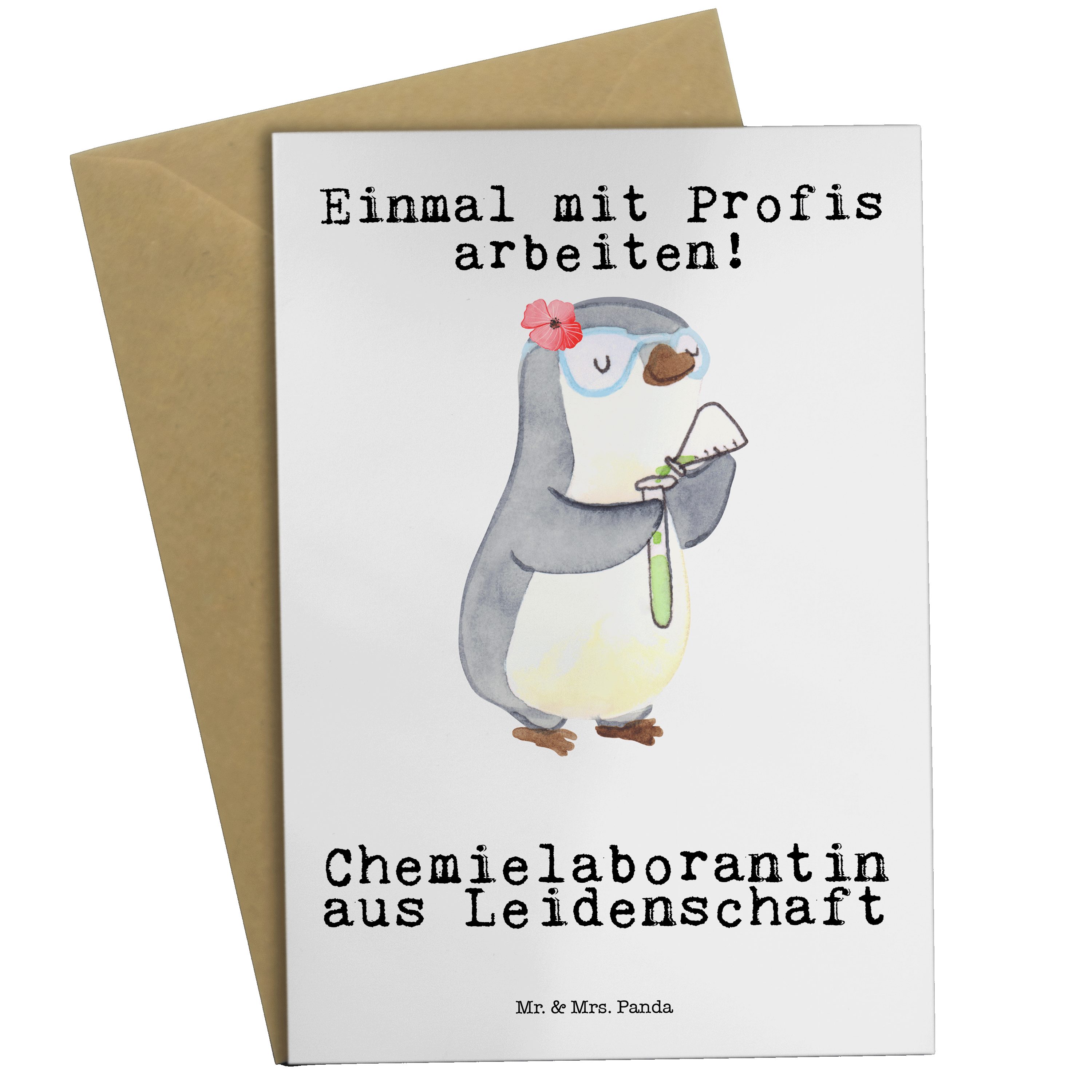 Mr. & Mrs. Panda Grußkarte Chemielaborantin aus Leidenschaft - Weiß - Geschenk, Geburtstagskarte