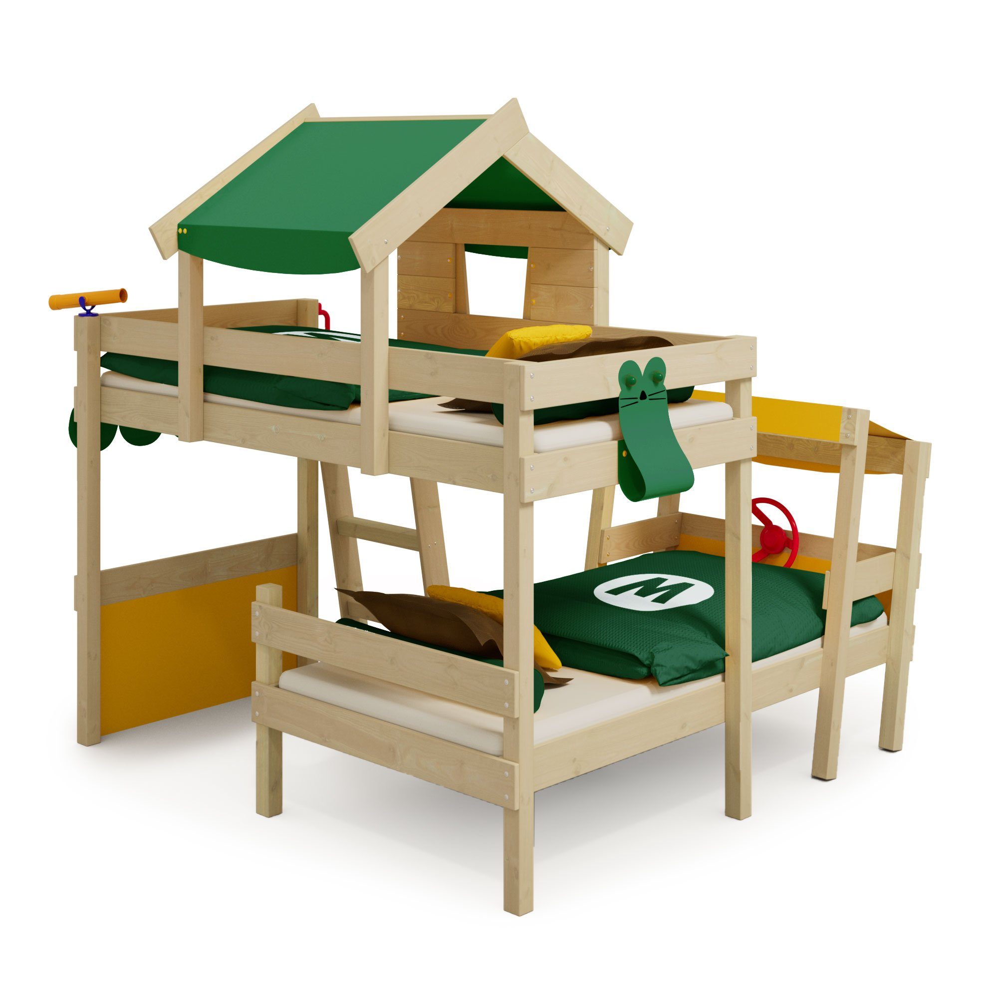 Pfosten Massivholzbrett und Crazy Kinderbett aus Hochbett (Holzpaket 200 für Trunky Wickey Brettern, Kinder), x - 90 cm Spielbett, Spielbett grün/gelb