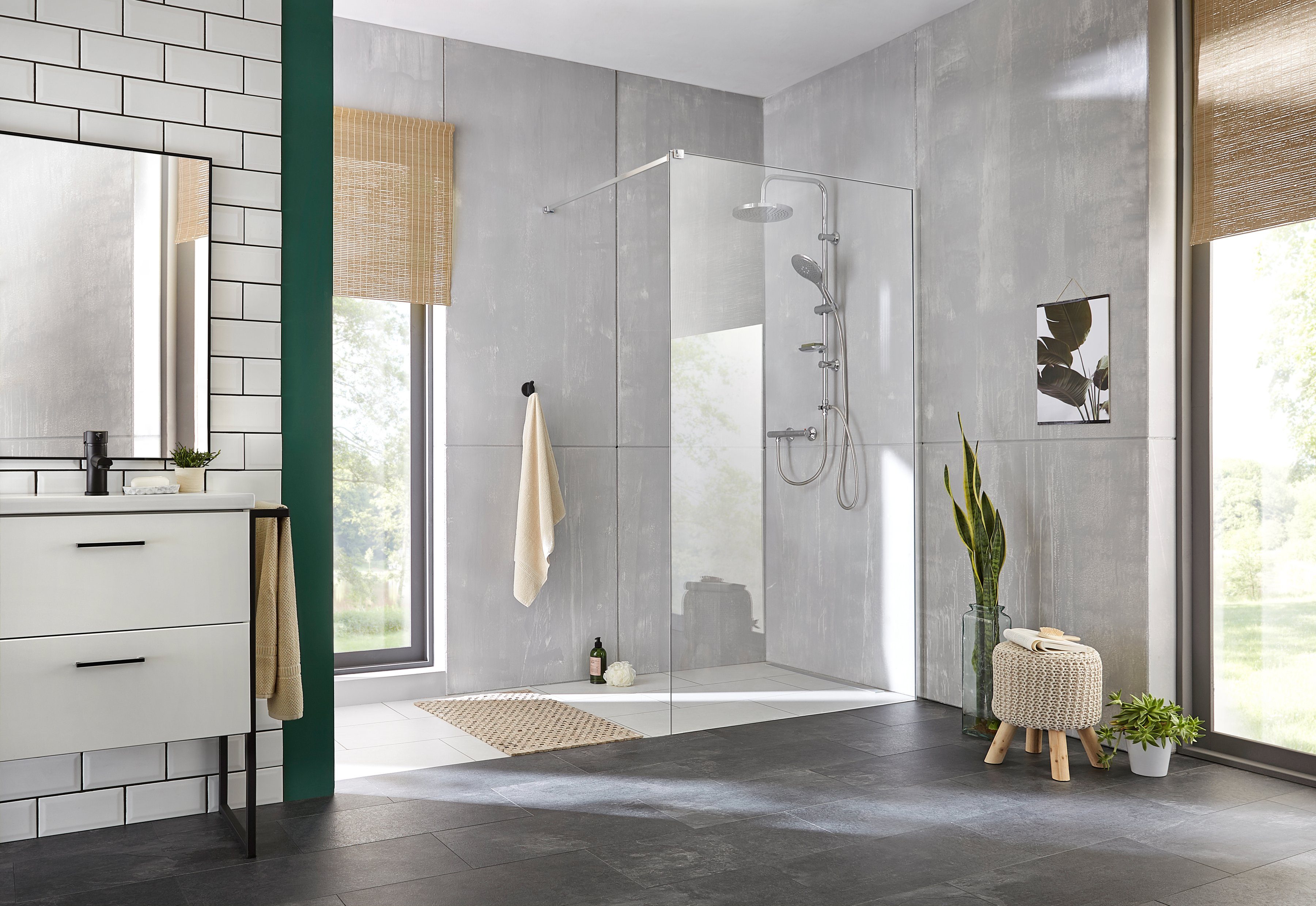 welltime Lina shower rail set, 105 cm high, overhead shower with soap dish, overhead shower with 20 cm edge length