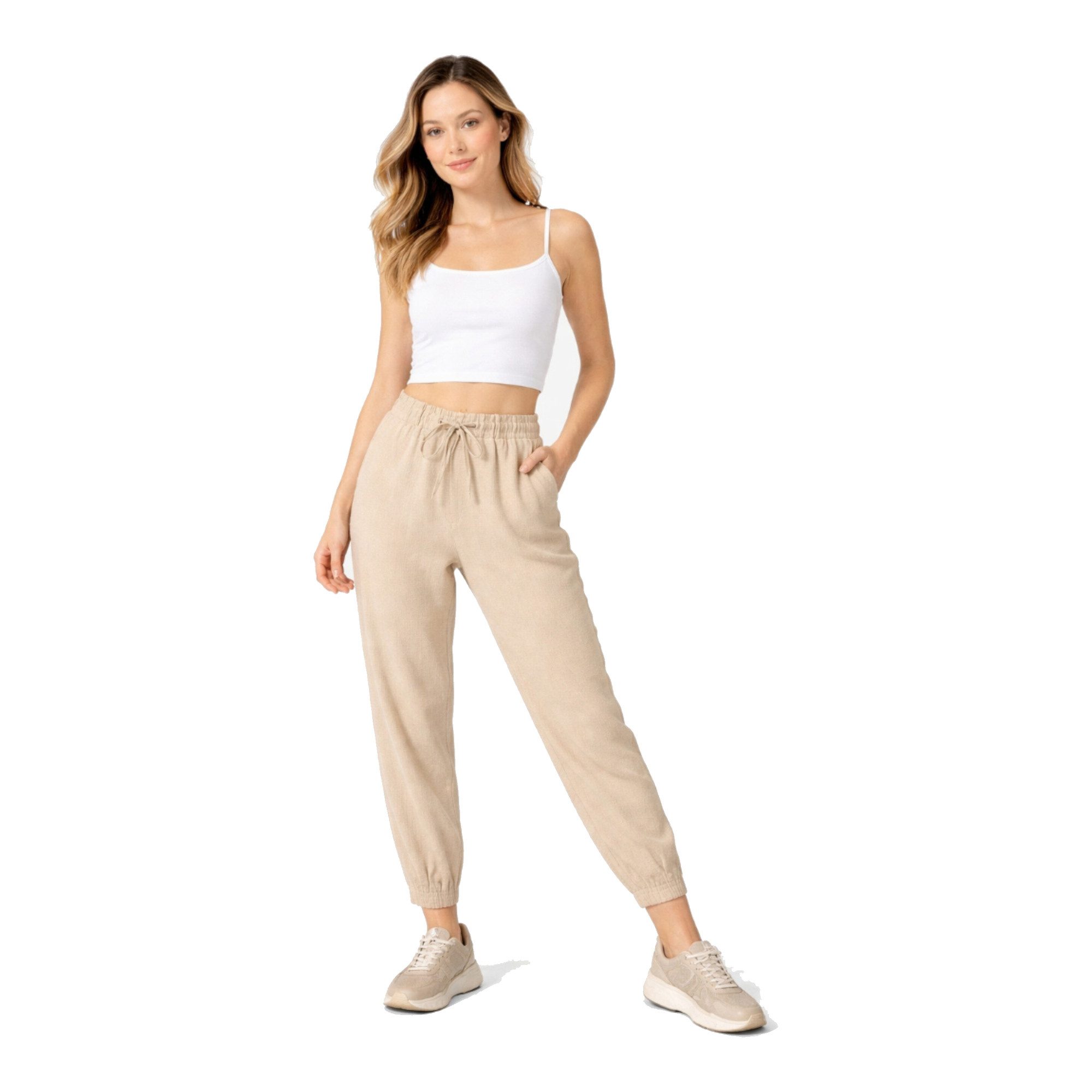 fashionshowcase Stoffhose Damen Hose im Jogger Style mit elastischem Bund und Kordelzug (1-tlg) Bequemer Schlupfbund für hohen Tragekomfort