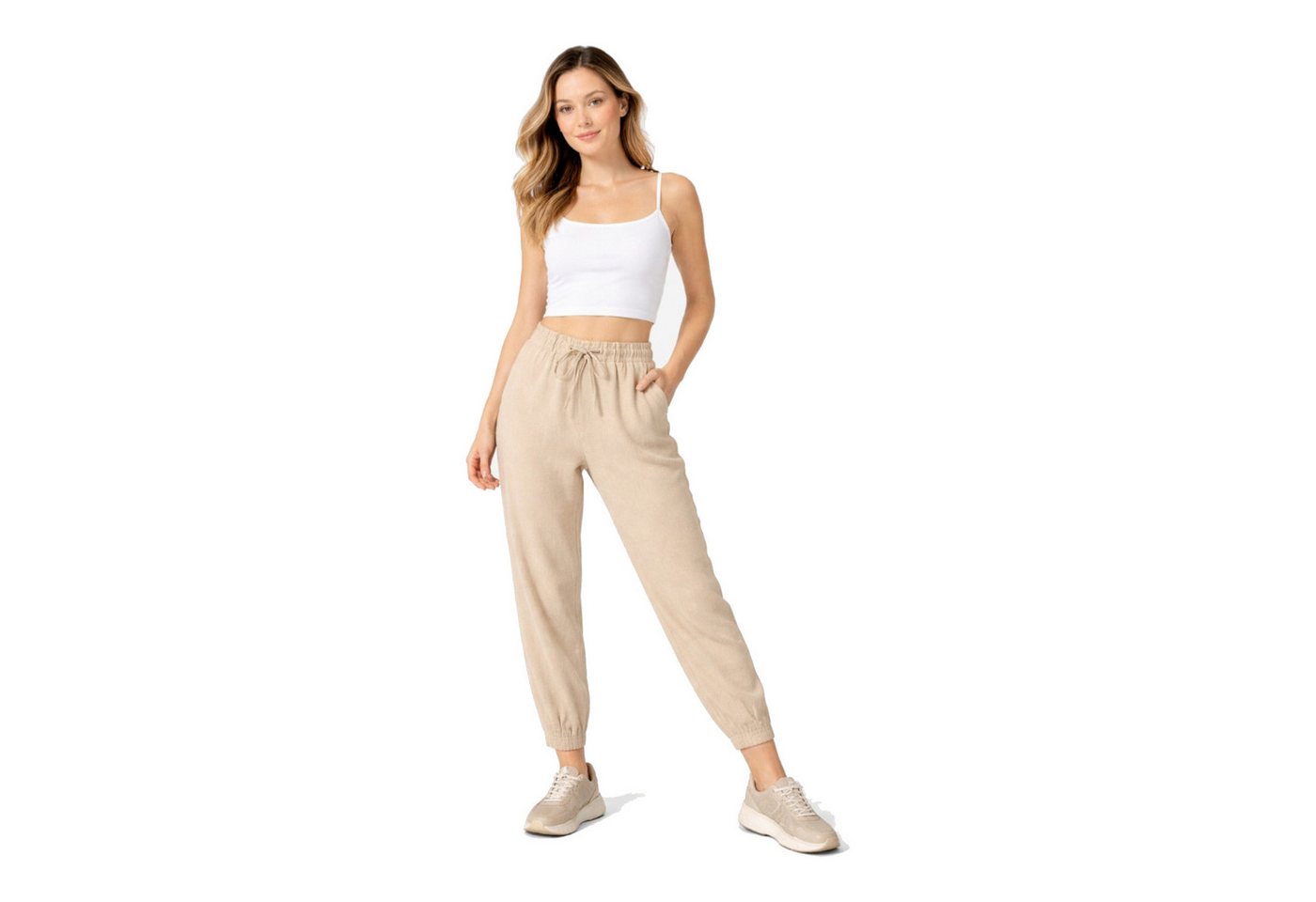 fashionshowcase Stoffhose Damen Hose im Jogger Style mit elastischem Bund und Kordelzug (1-tlg) Bequemer Schlupfbund für hohen Tragekomfort