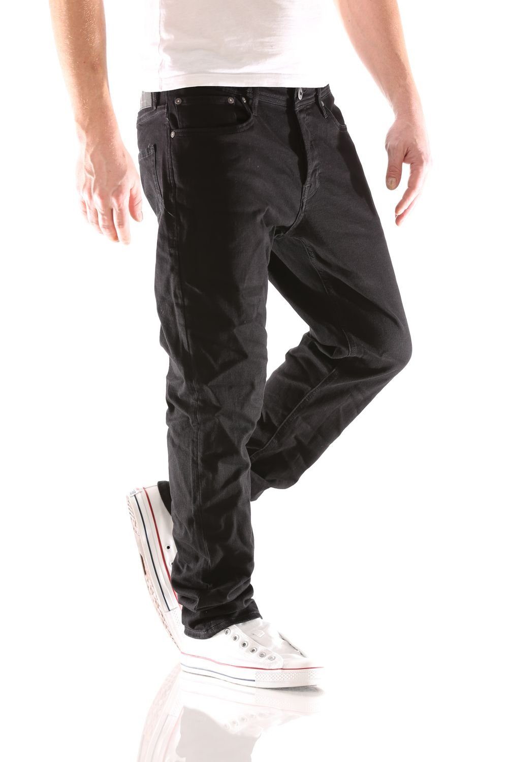 Jack & Denim) Herren Schwarz Jeans (816 Jack Comfort-fit-Jeans Mike Black Original & Jones Comfort Jones Fit Hose