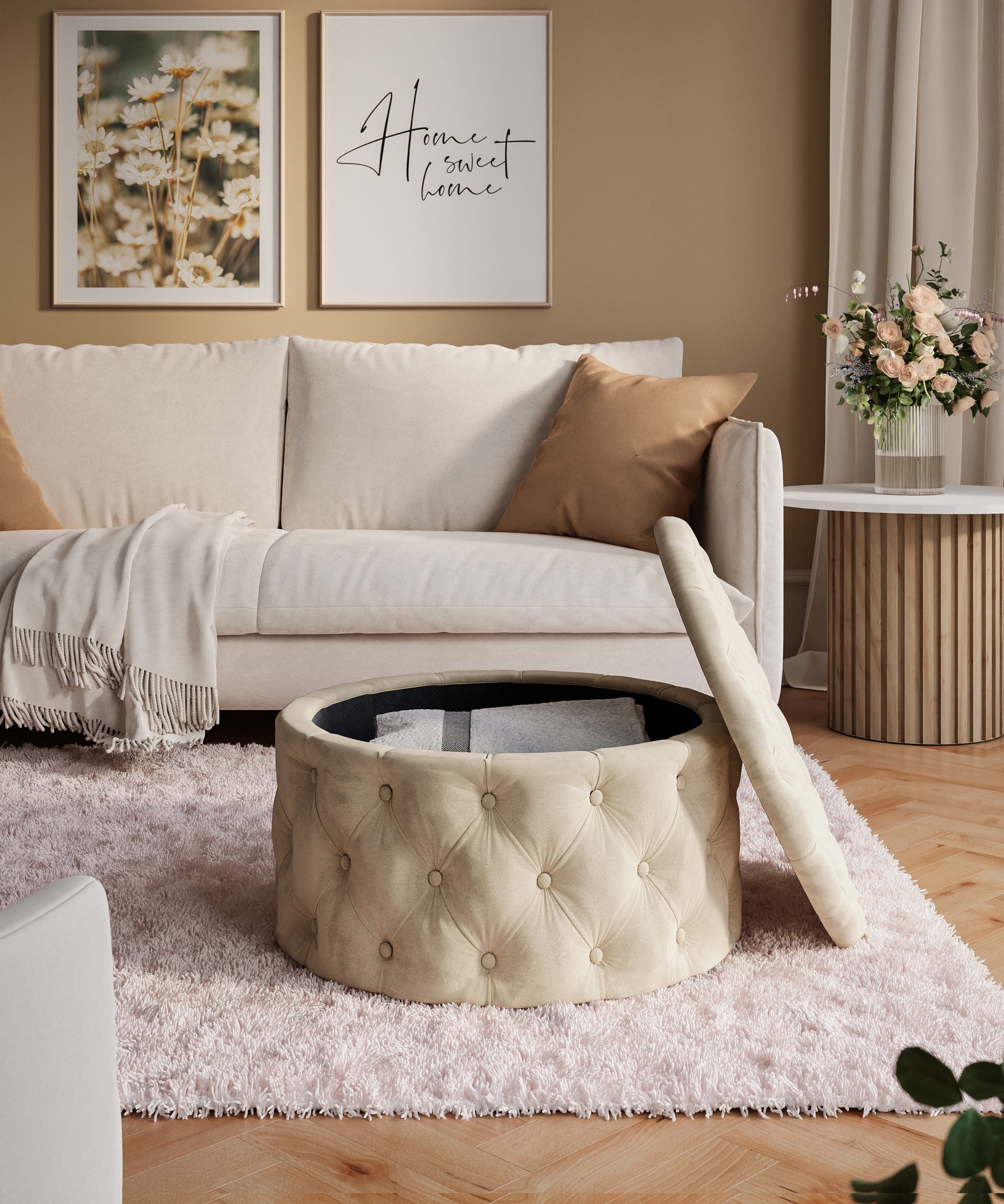 Lookway Hocker CHESTERFIELD runder gesteppter mit Staufach (1x Hocker), Durchmesser: ø70 cm – Bild 4 von 5