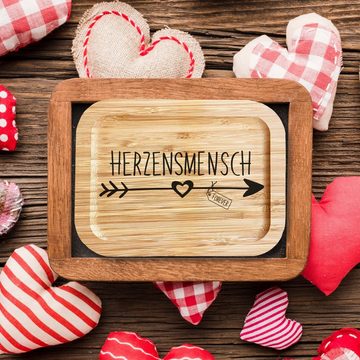 Lasernauten Lunchbox Lunchbox Edelstahl "Herzensmensch" Brotdose mit Holzdeckel Bambus, Lunchbox mit Holzdeckel