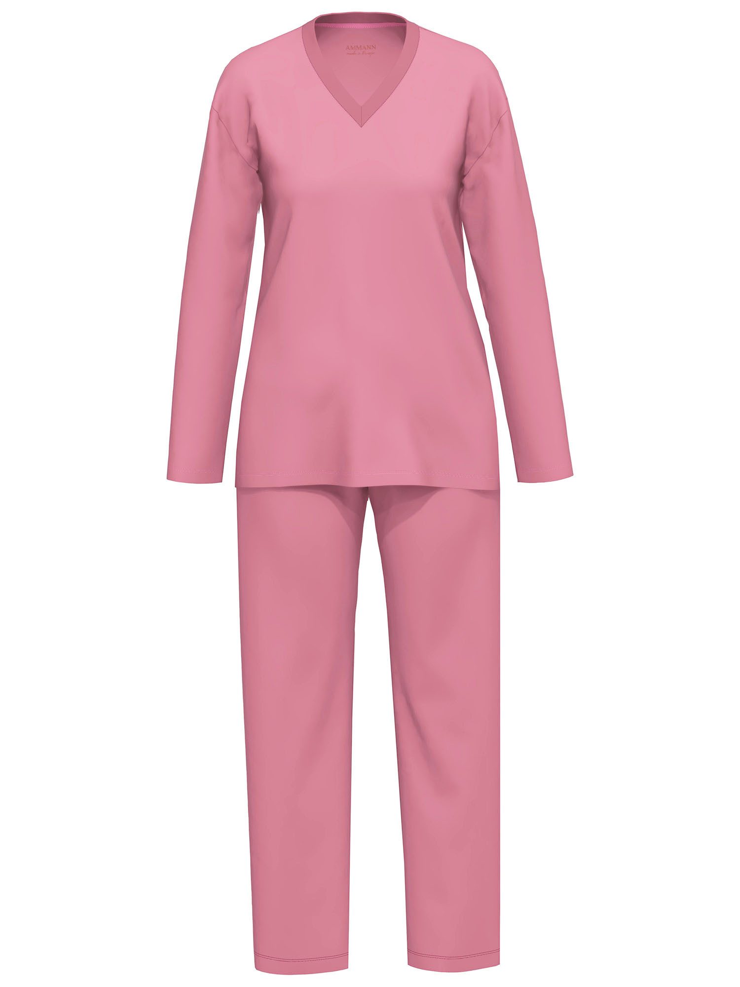 Ammann Pyjama Damen Pyjama Lang Women Nightwear (Packung, 1 tlg) hoher Modal-Anteil, Classic Uni, V-Ausschnitt, Langarm