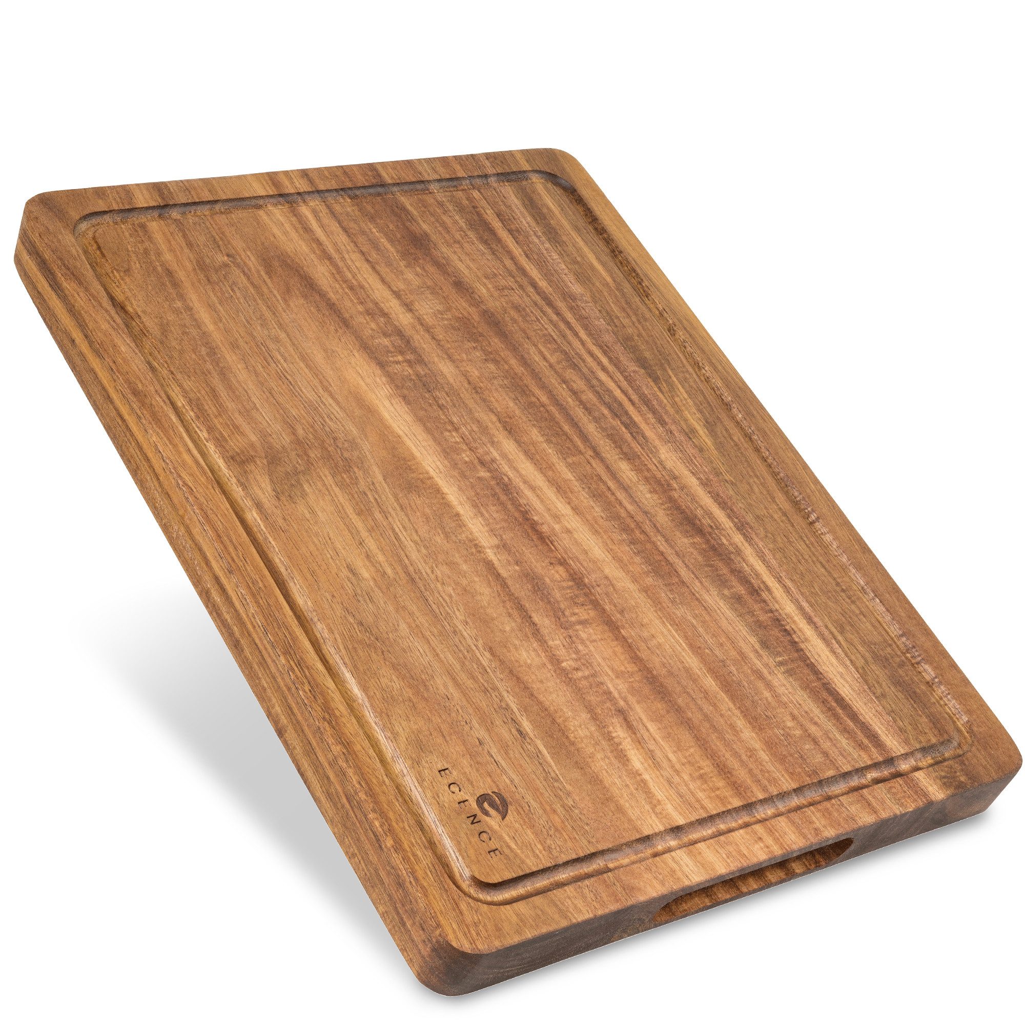 ECENCE Schneidebrett Holz - hochwertiges Küchenbrett aus Akazienholz, Akazienholz, 40x30x3cm, beidseitig nutzbar mit Saftrille & Griffmulden