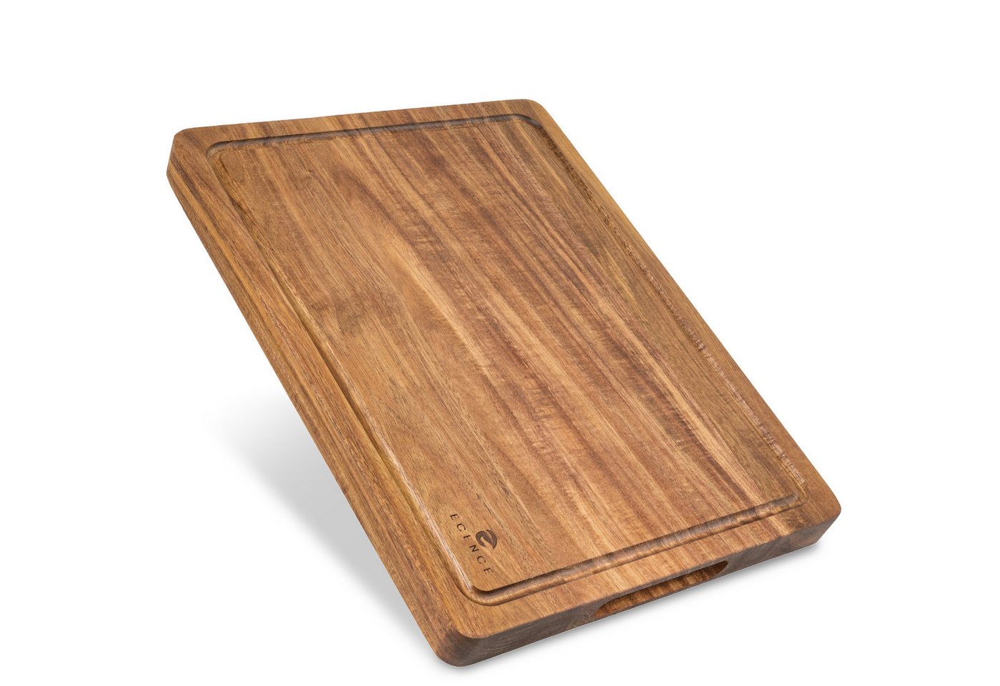 ECENCE Schneidebrett Holz - hochwertiges Küchenbrett aus Akazienholz, Akazienholz, 40x30x3cm, beidseitig nutzbar mit Saftrille & Griffmulden
