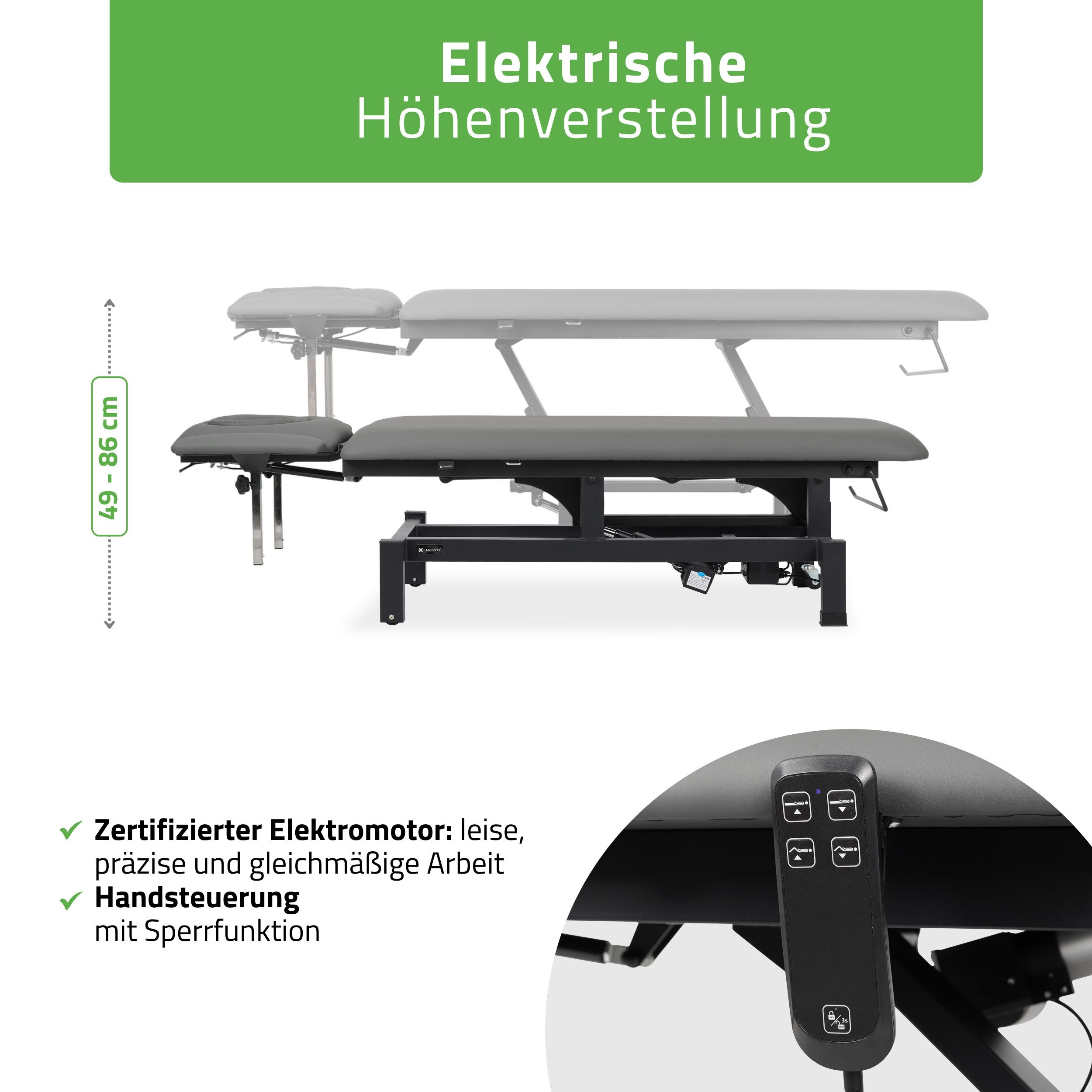 Habys Massageliege Fortis 4 Ergo Elektrische Behandlungsliege Hellgrau-Weiß HR