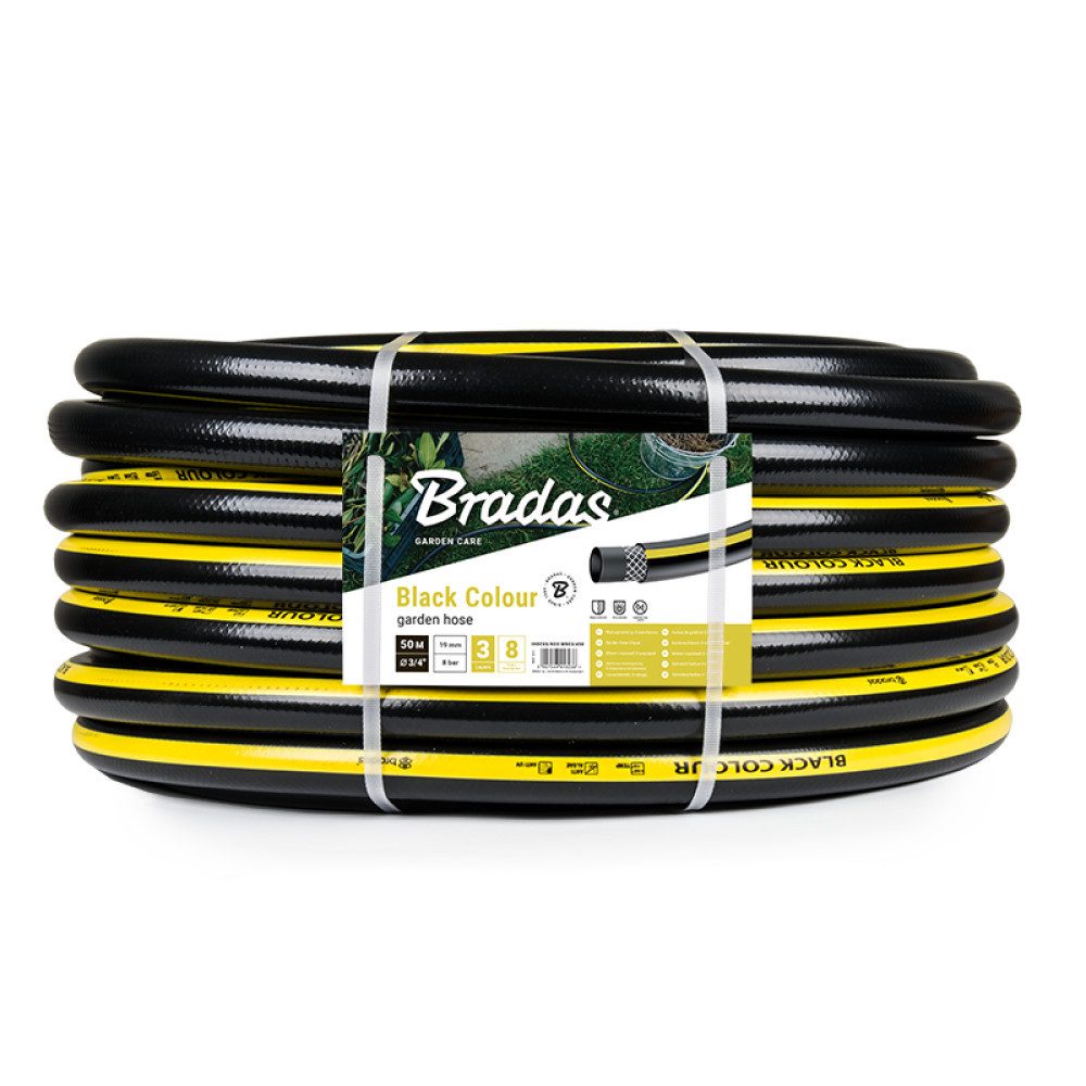 Bradas Gartenschlauch Gartenschlauch Schwarz 3/4 Zoll 25 m 3-lagig verstärkt knickfest