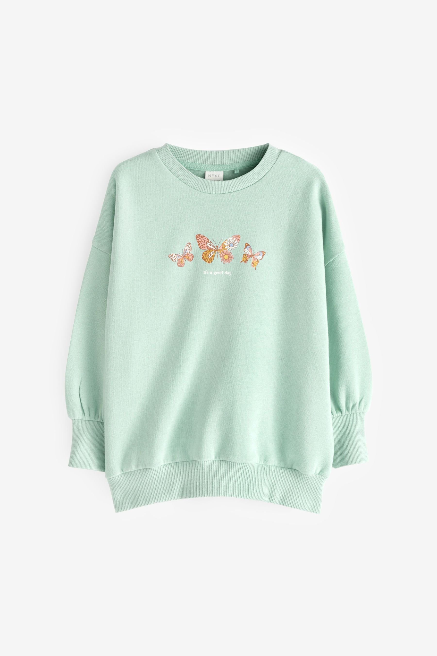 Next Sweatshirt Mint Oversized Green (1-tlg) Sweatshirt Schmetterling