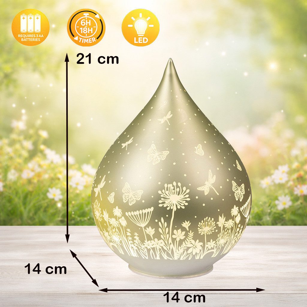 formano LED Dekolicht Deko Tropfen Glas Pastell Grün 21 cm matte Glasleuchte - Blumen-Dekor, LED fest integriert